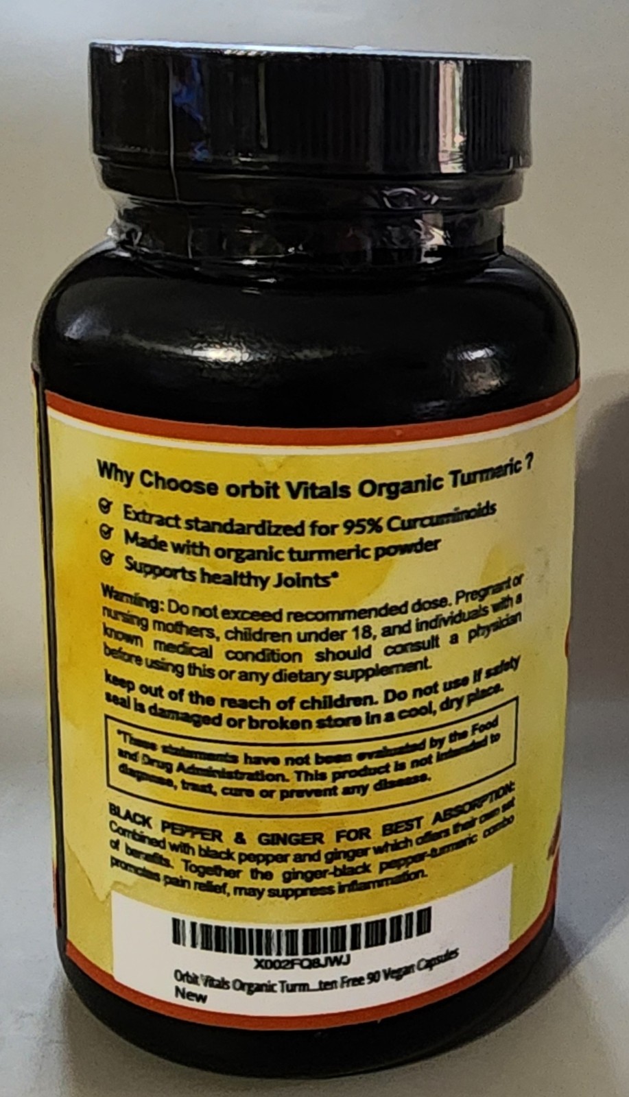 Organic Turmeric with Ginger and Black Pepper 90 capsules Exp 9/2027