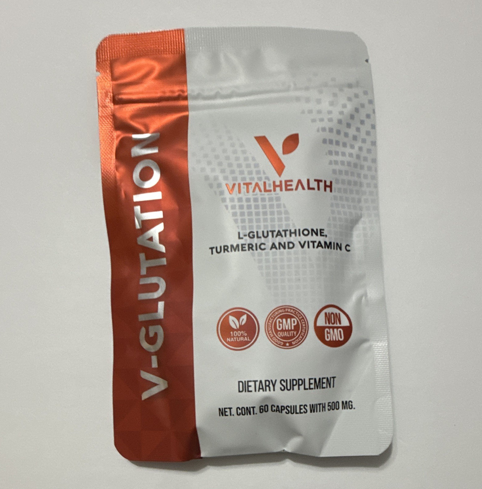 VitalHealth V-Glutation L-Glutathione Turmeric Vitamin C 500mg 60 Caps Non-GMO