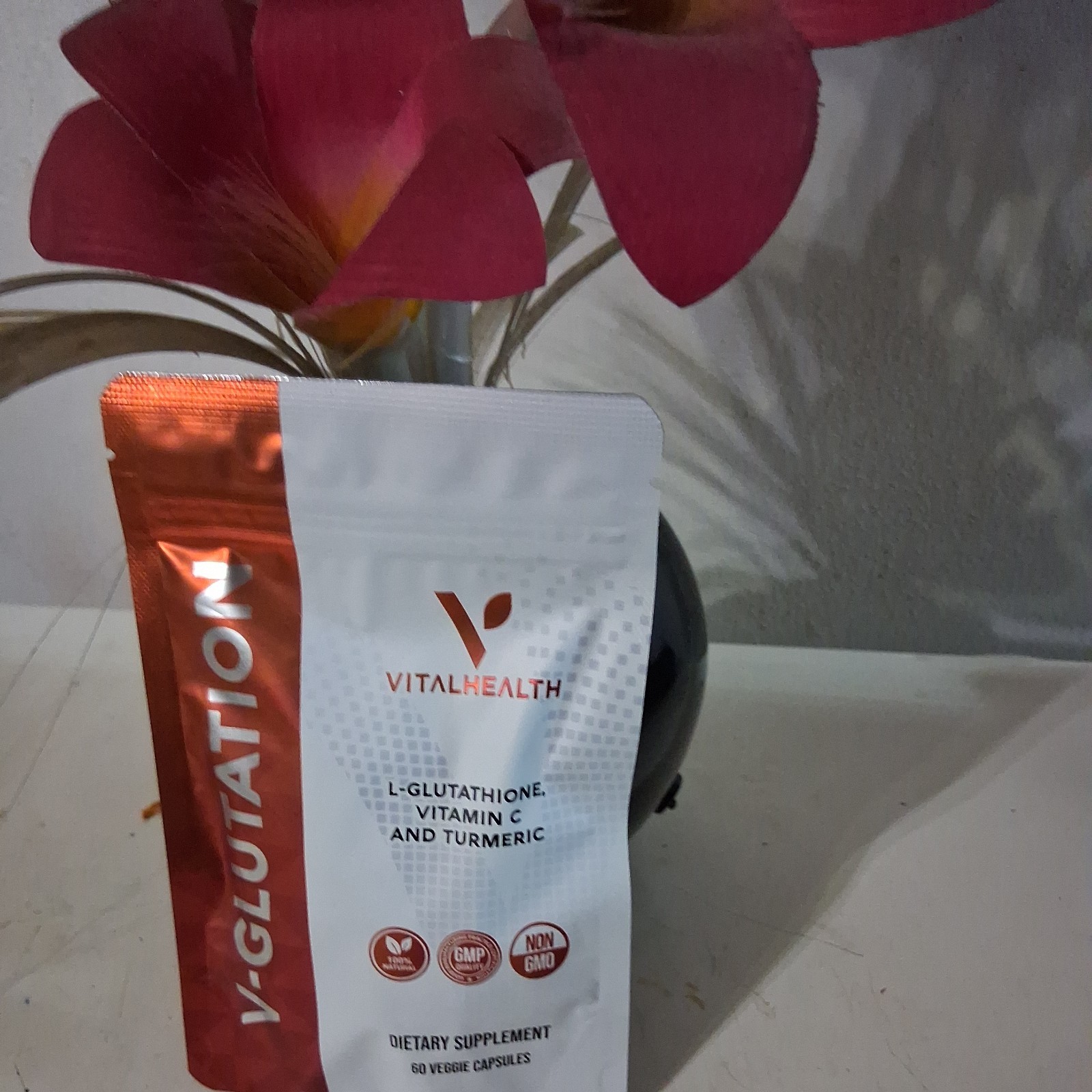 Vital Health V-GLUTATION 60 Capsules w/ L-Glutathione, Vitamin C, Turmeric