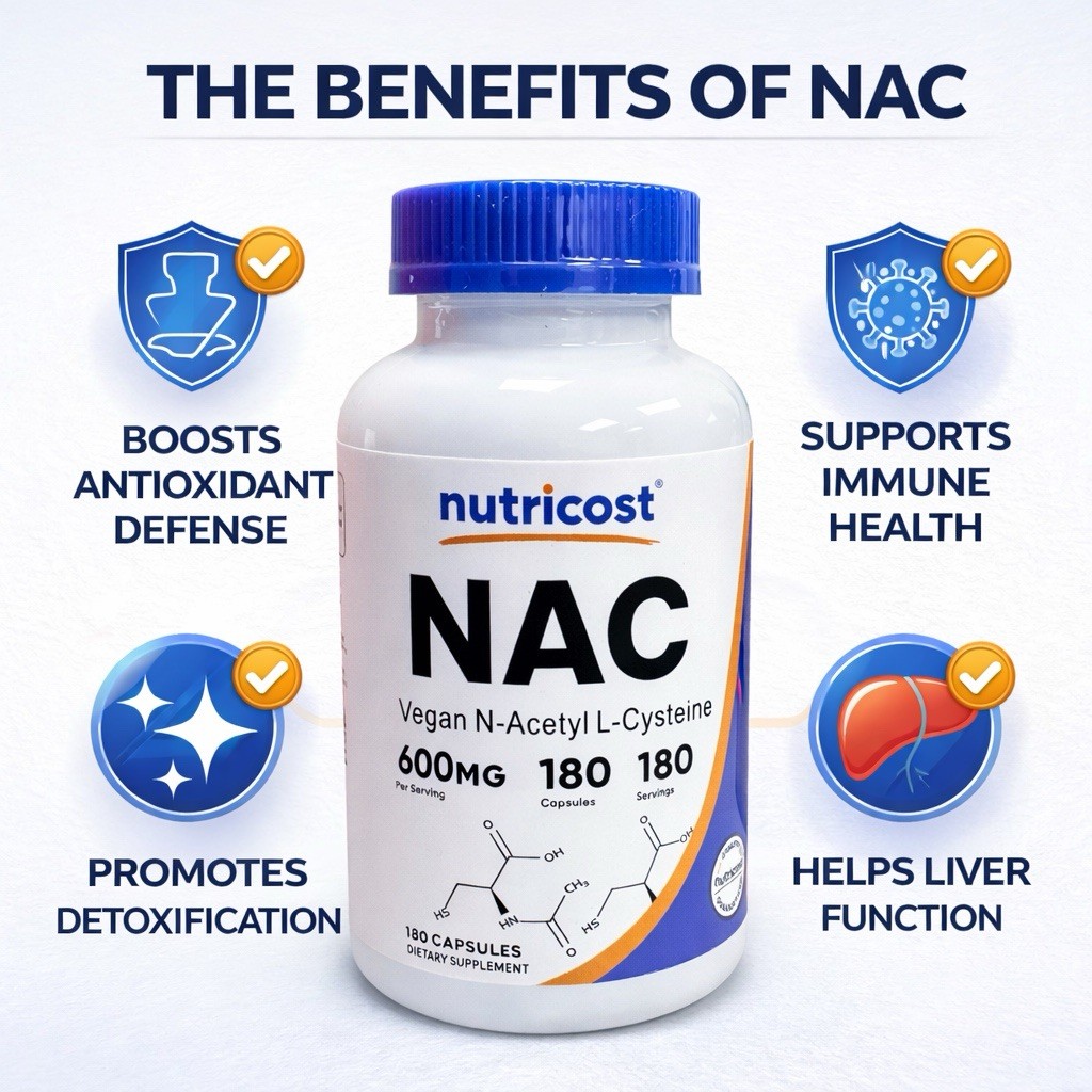 Nutricost N-Acetyl L-Cysteine [NAC] 600mg, 180 Capsules | Non-GMO & Gluten Free