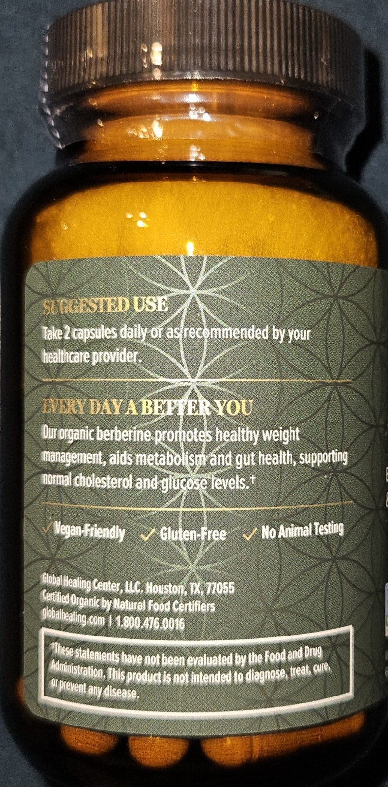 Global Healing Organic Berberine (Berberina) with Ceylon Cinnamon 1200mg 60 Caps