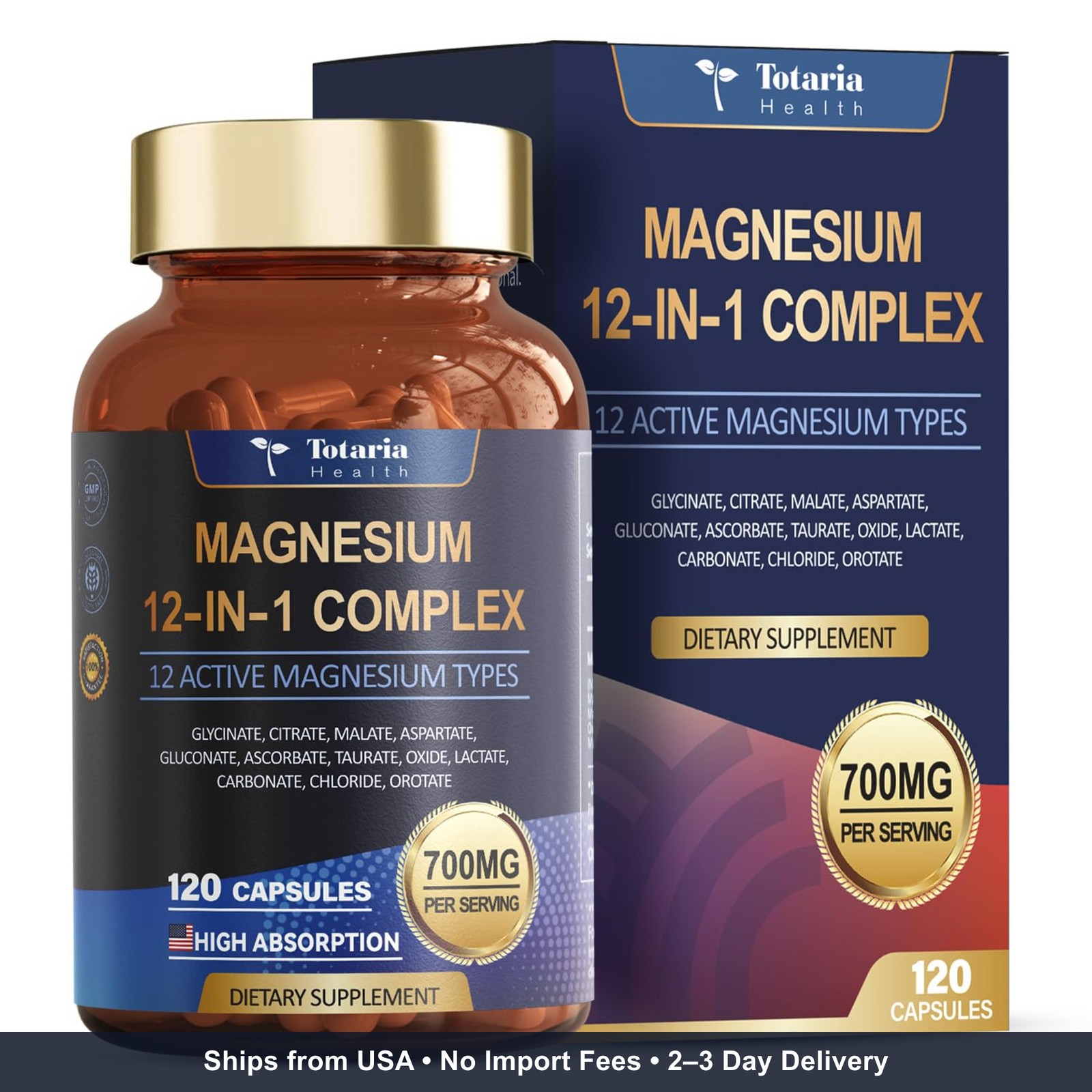 Totaria Magnesium Complex 700mg 12 in 1 Magnesium Supplement with Glycinate Citr