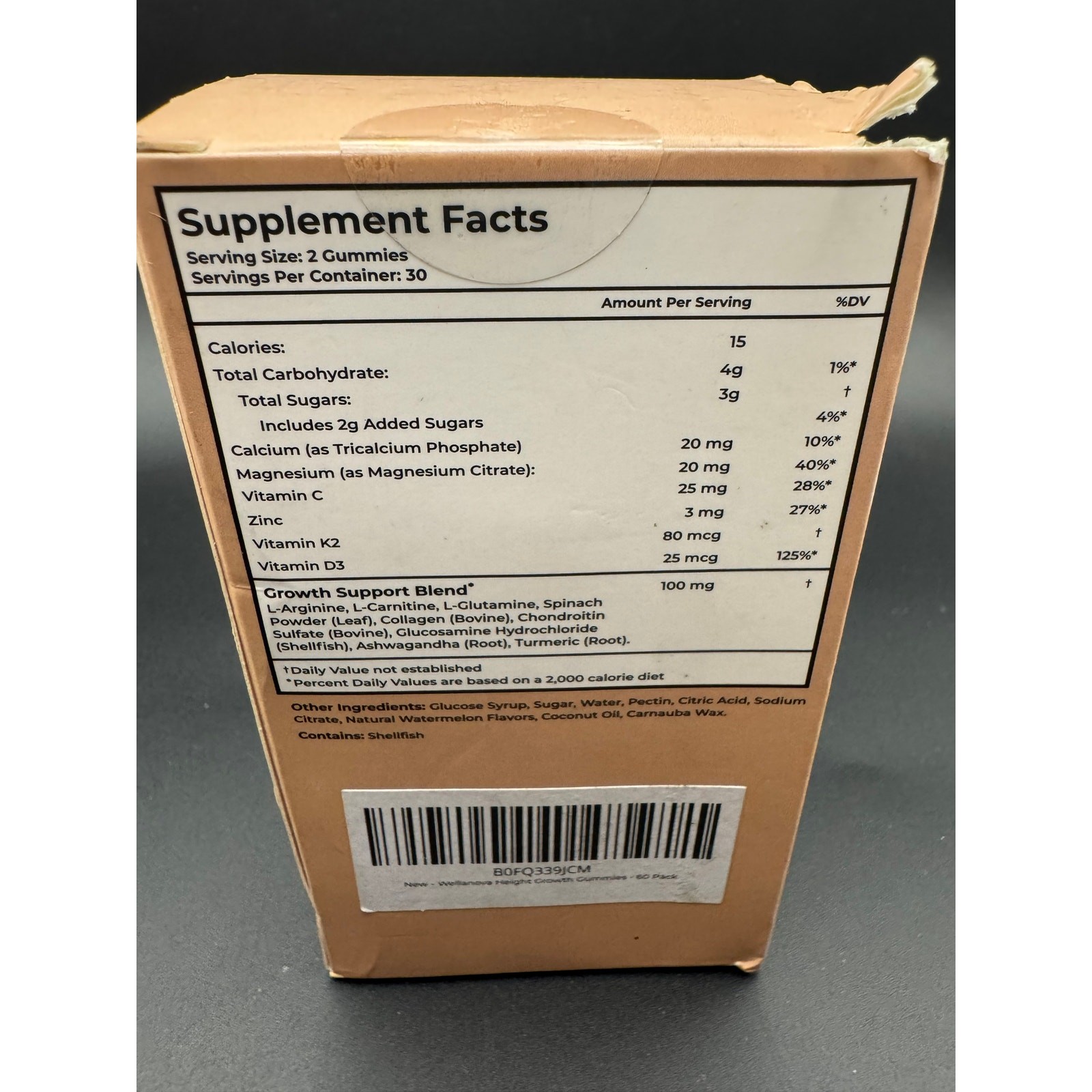 Wellanova Height Growth Gummies Supplement 60 Gummies Watermelon Flavor Exp 9/27