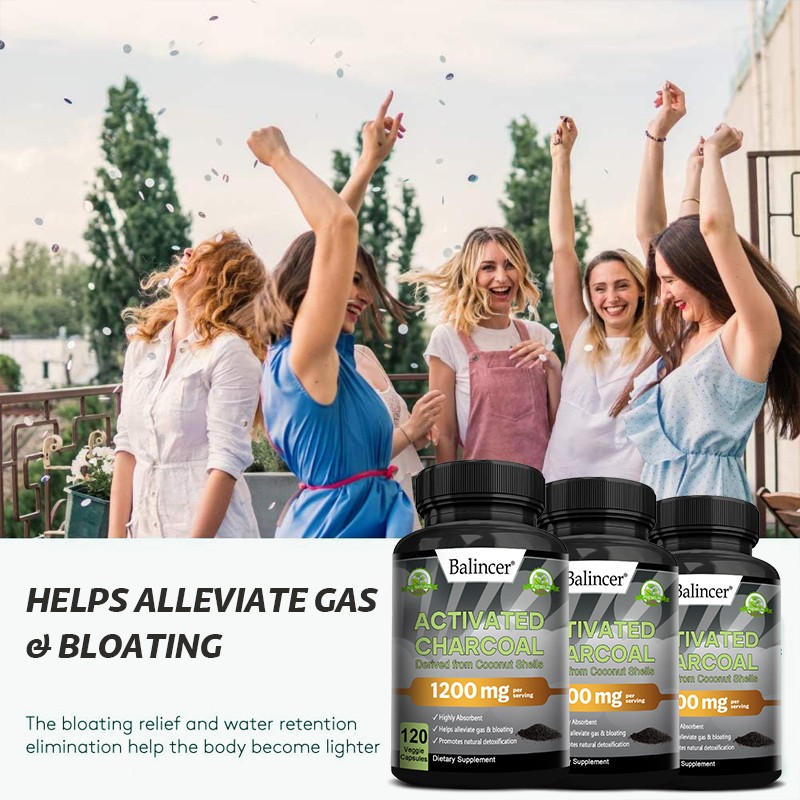 Activated Charcoal 1200mg 120 Capsules Helps Alleviate Gas Bloating High Quality