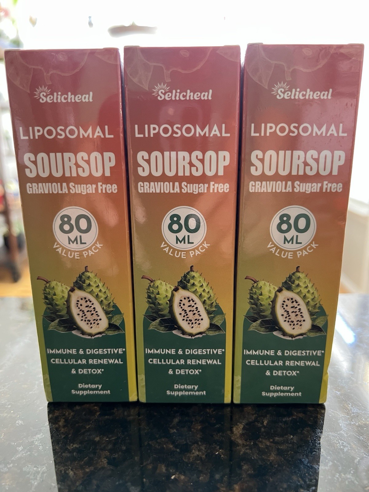 Lot of 3 Selicheal Liposomal Soursop Graviola Dietary Supplement (80mL) – Sealed