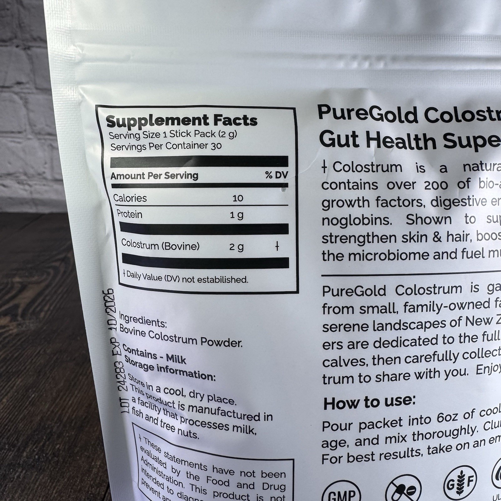 Fasted Athlete PureGold Colostrum Grass-Fed Powder 30 Packets Gut Skin Hair