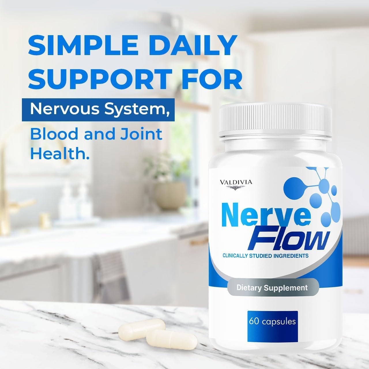 Valdivia NerveFlow 60 Capsules Nerve Support Supplement Made in USA Nerve Health