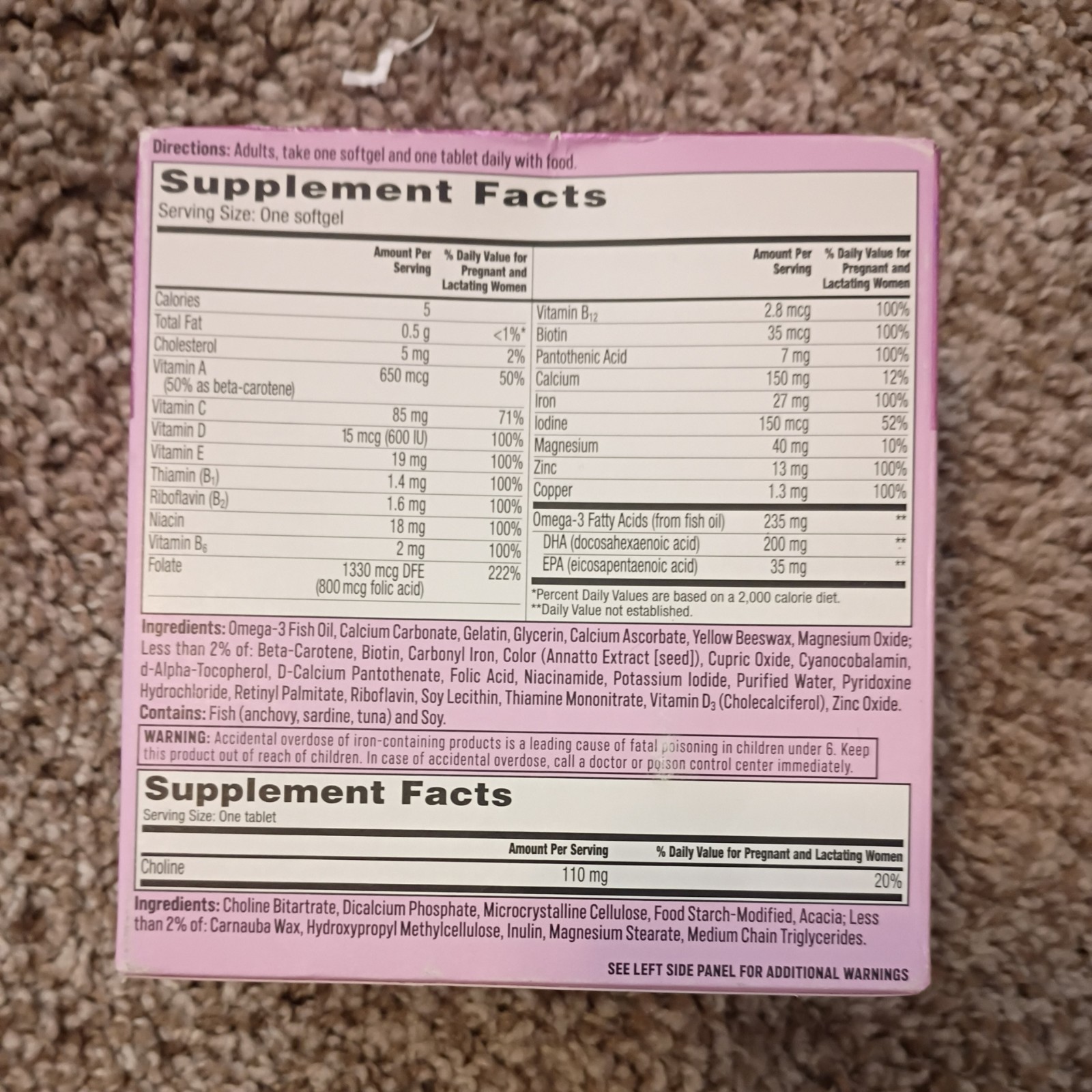 One A Day Advanced Prenatal Multivitamin with Choline 60+60 Count Exp 02/2027