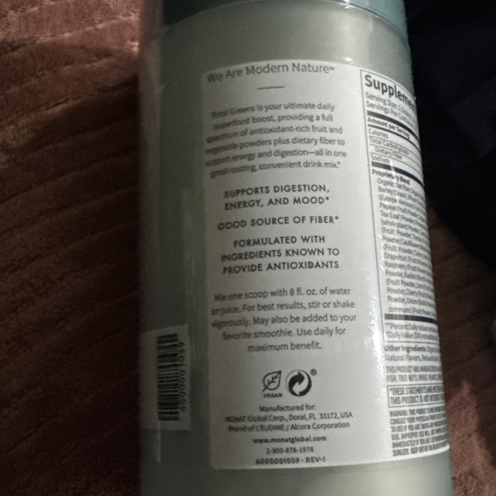 Monat Total Greens Superfood Mix Natural Berry Flavor 10.5 oz Exp 7/2026 – NEW!