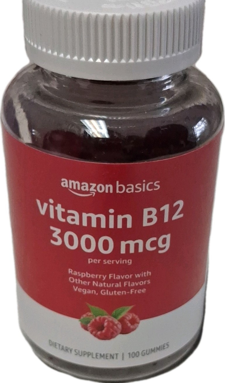 Amazon Basics Vitamin B12 3000mcg Gummies Raspberry Vegan Gluten-Free 100ct