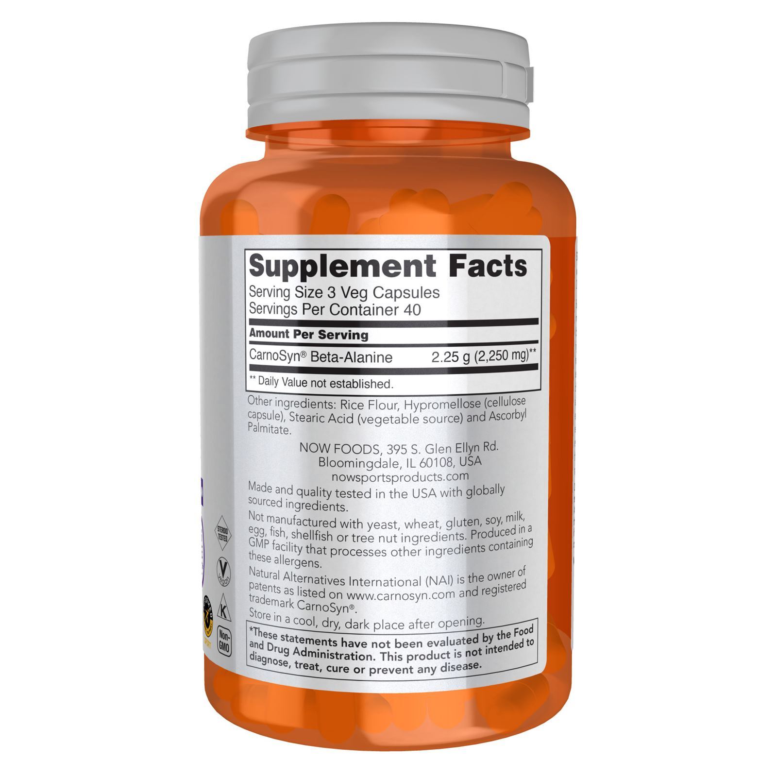 NOW FOODS Beta-Alanine 750 mg 120 Veg Capsules