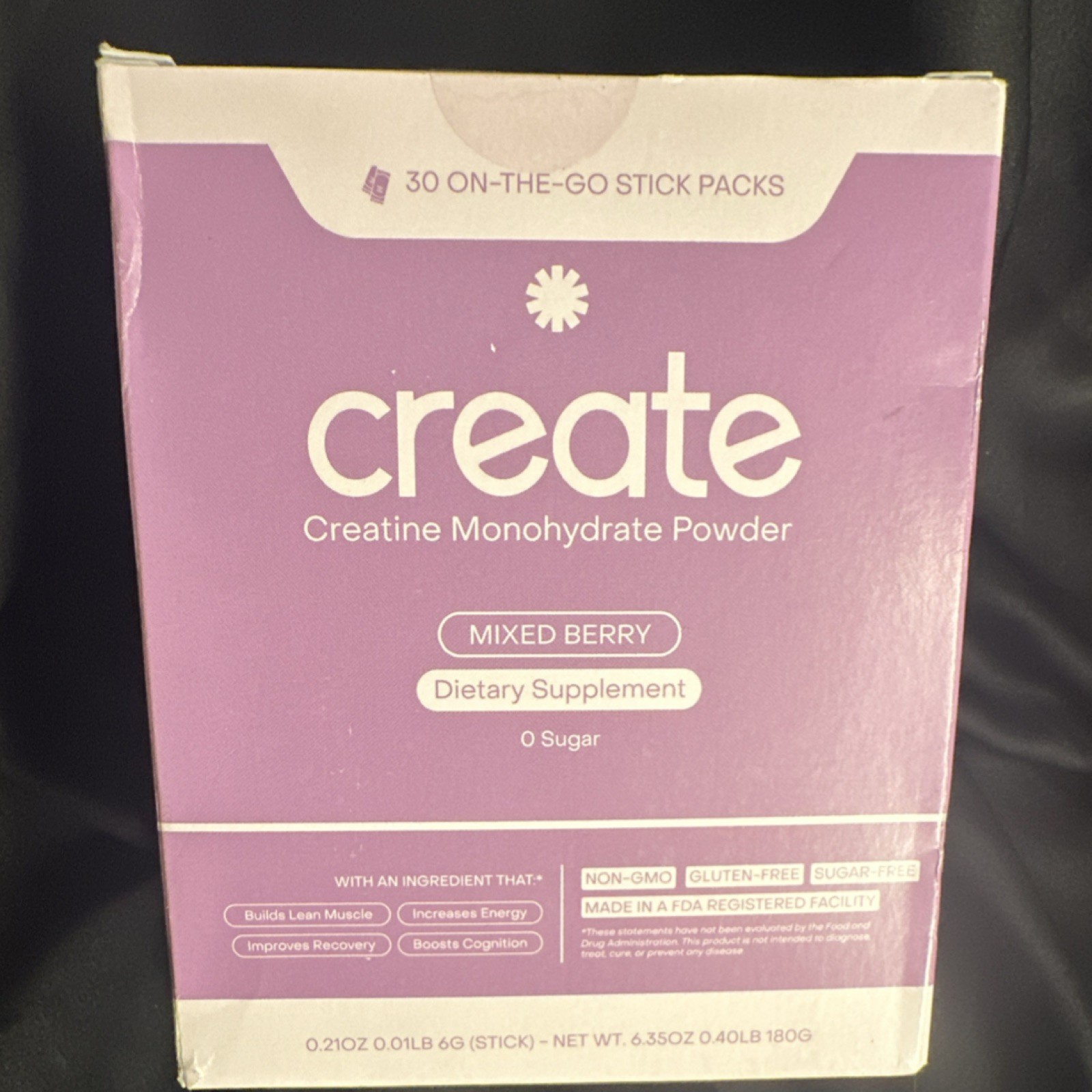 Create Wellness Creatine Monohydrate Mixed Berry 30 Packs Non-GMO Gluten-Free