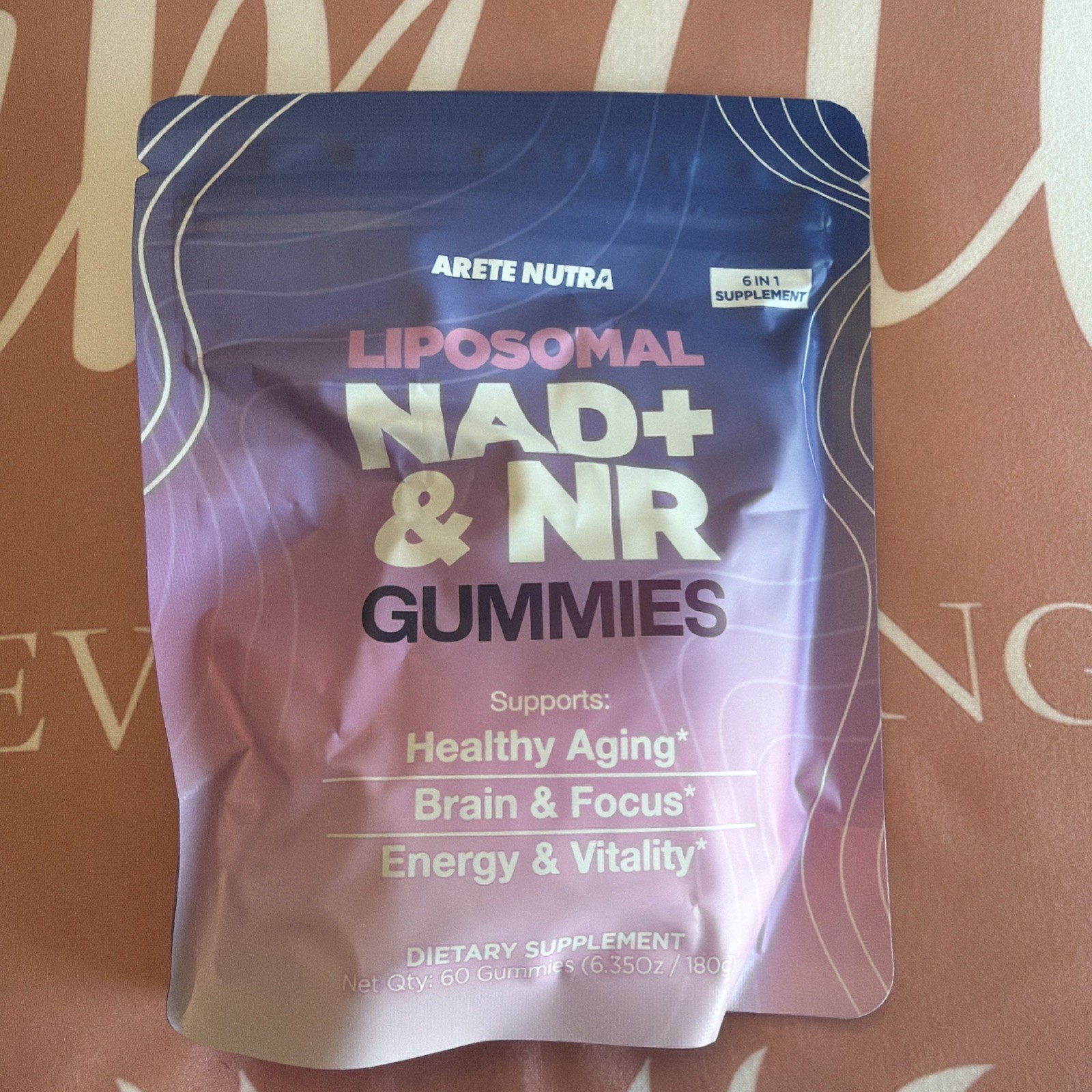 Arete Nutra Liposomal NAD+ Gummies Healthy Aging NR 60 Count Brain Health Focus