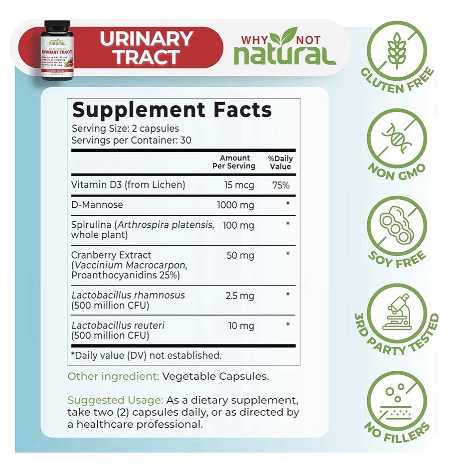 Why Not Natural Extra Strength Urinary Extract 5-in-1 UTI with D Mannose 60Caps
