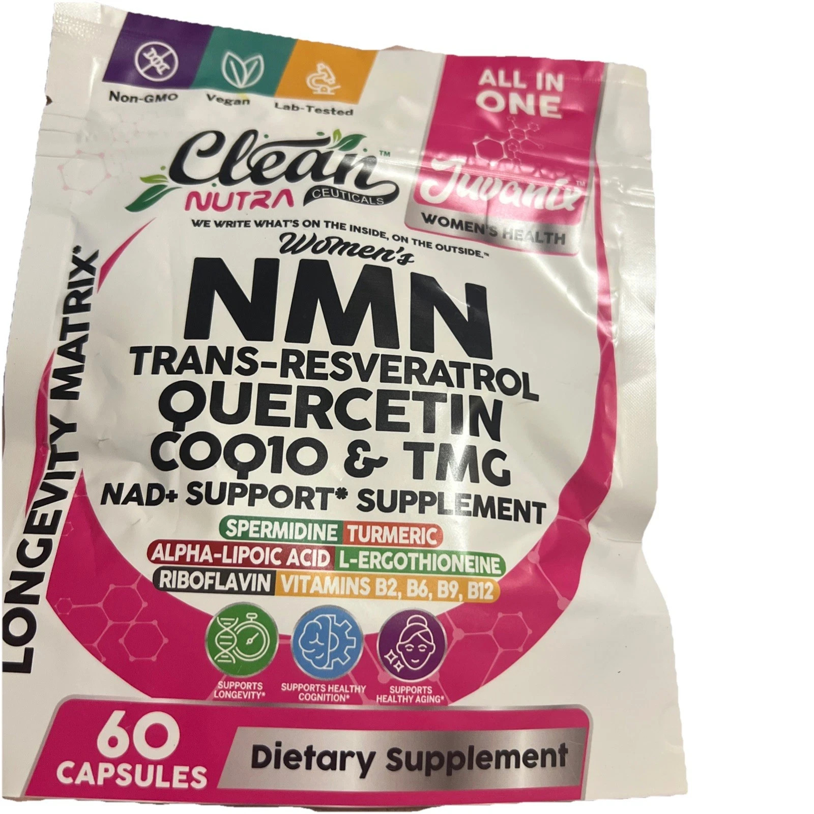 Clean Nutra Women’s NAD+ Support Healthy Aging Longevity Matrix 60 Capsules