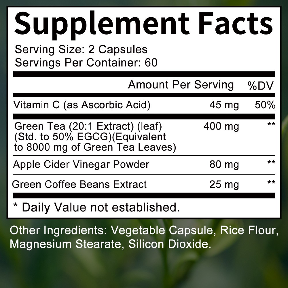 Green Tea Extract Capsules Coffee Beans Acv 8000mg Metabolism Energy 120 Pills