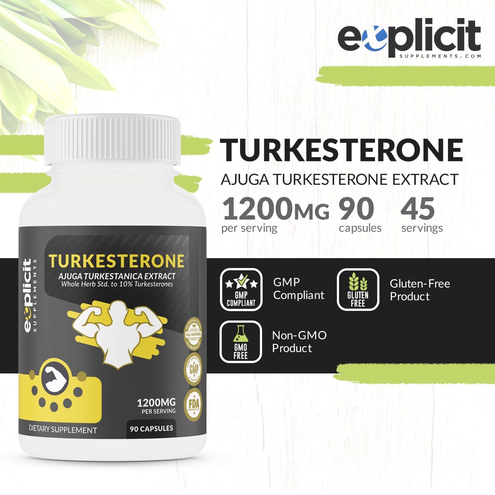 Turkesterone Max Strength, Ajuga Turkestanica Extract 10% Std 1200mg/45 Serv.