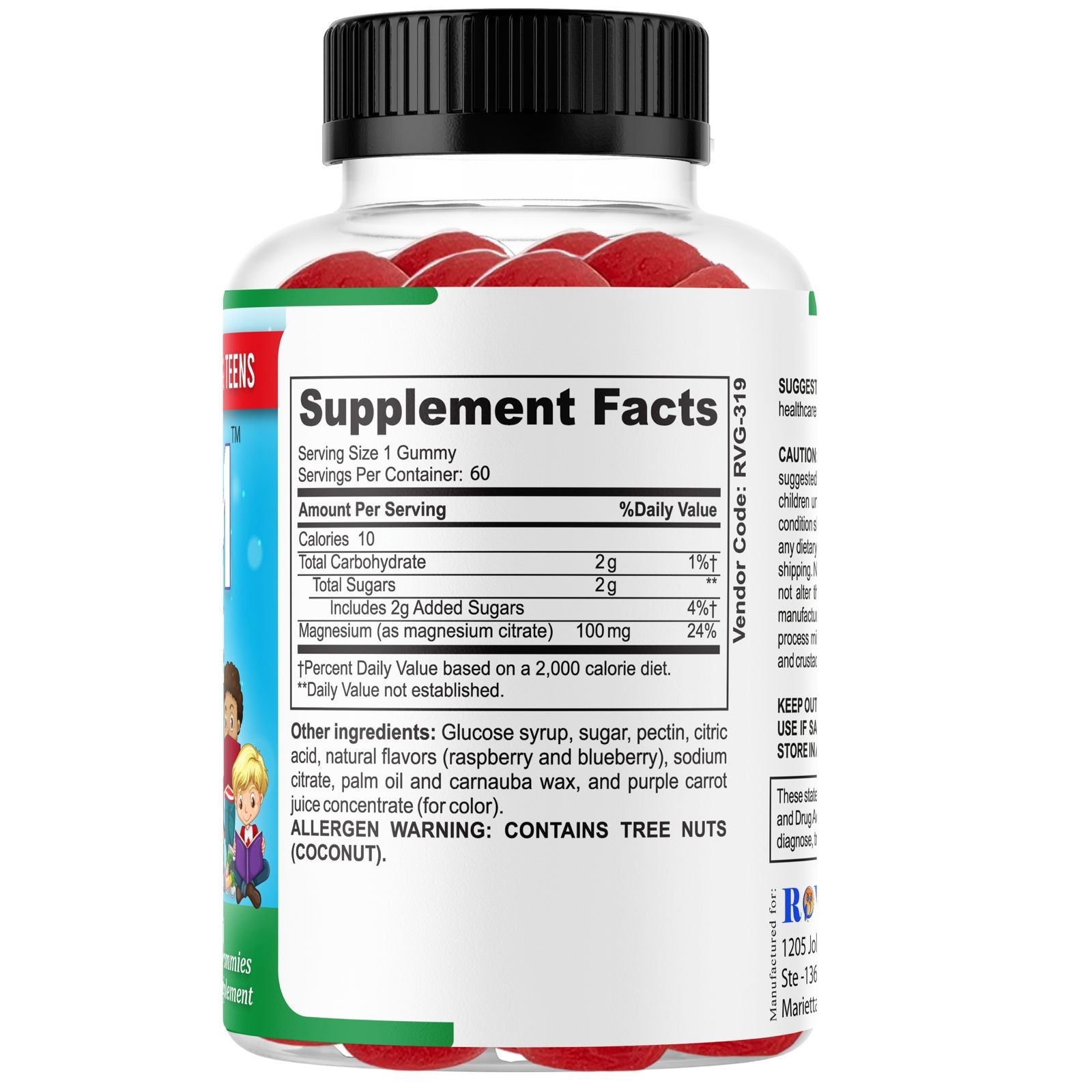 RoVita Calm Jr. Magnesium Gummies for Kids and Teen: Stress Relief & Focus 60G