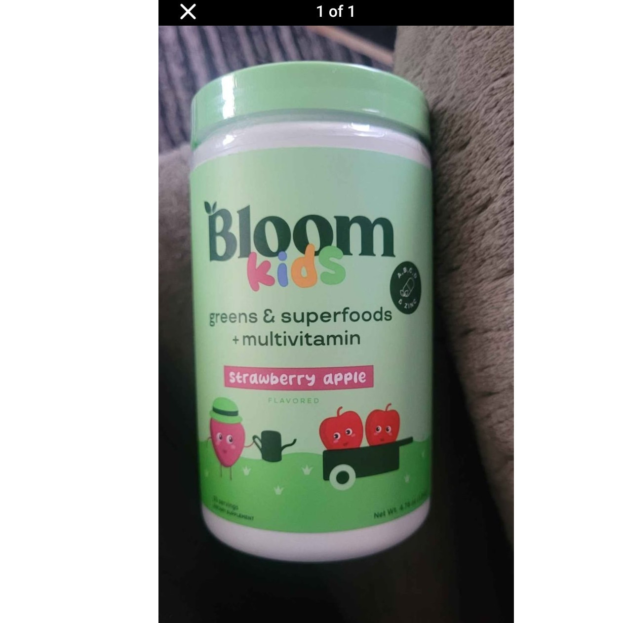 Bloom Kids Greens & Superfoods Multivitamin Powder Strawberry Apple 4.1 oz
