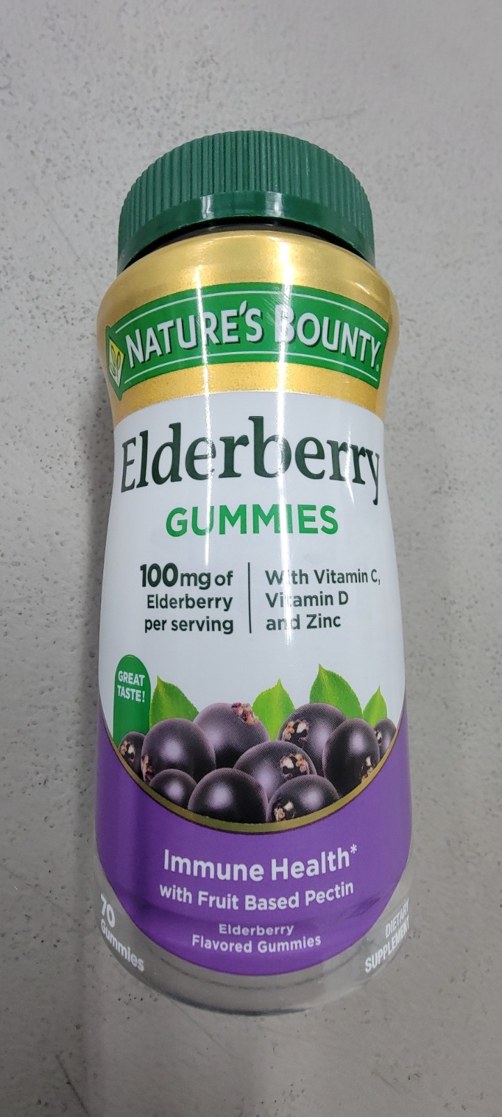 Nature’s Bounty Elderberry Gummies Immune Support Vit C D3 Zinc 70 Gelatin-Free