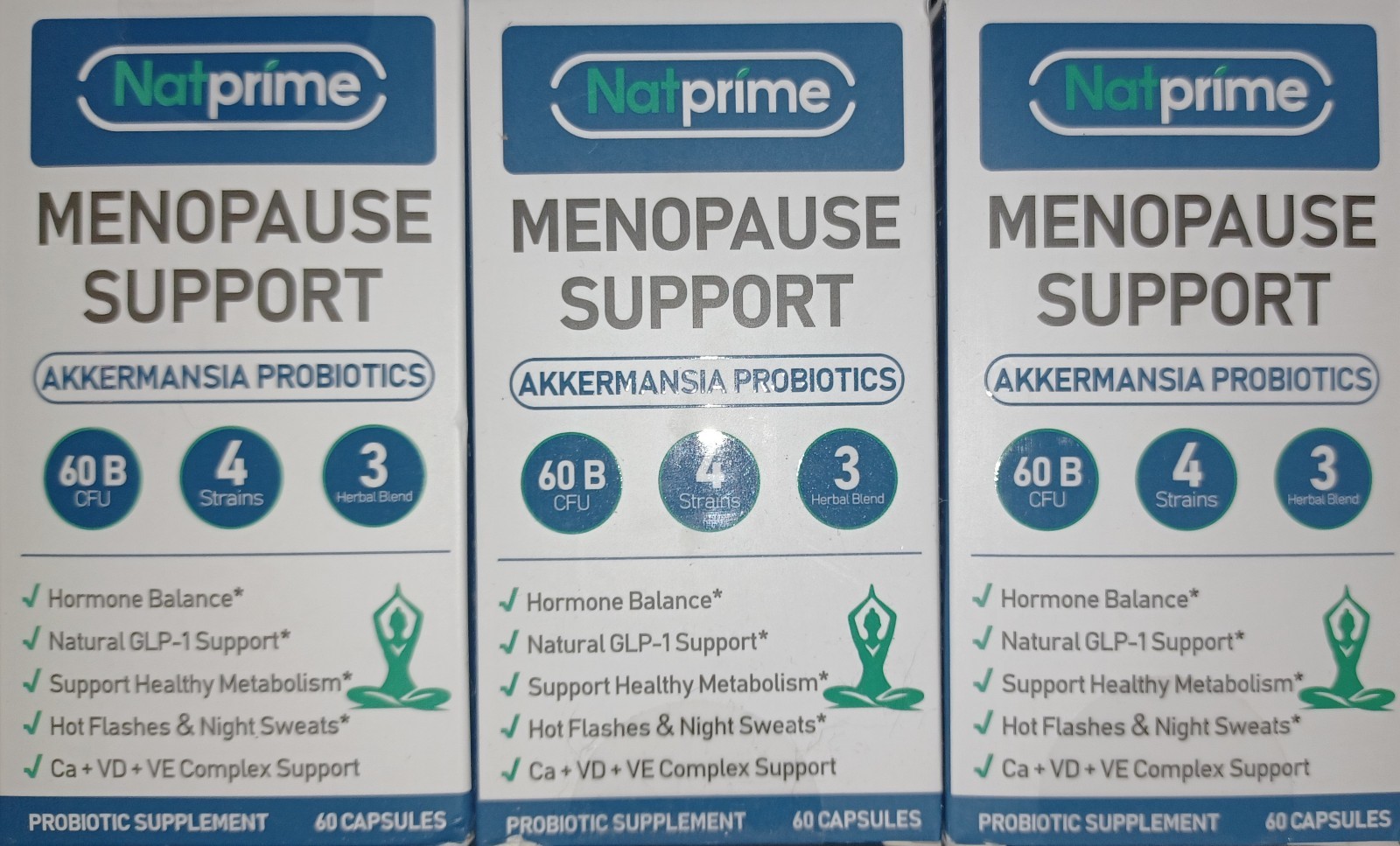 Natprime Menopause Supplement for Women 60 Billion CFU Akkermansia Probiotic 3PK
