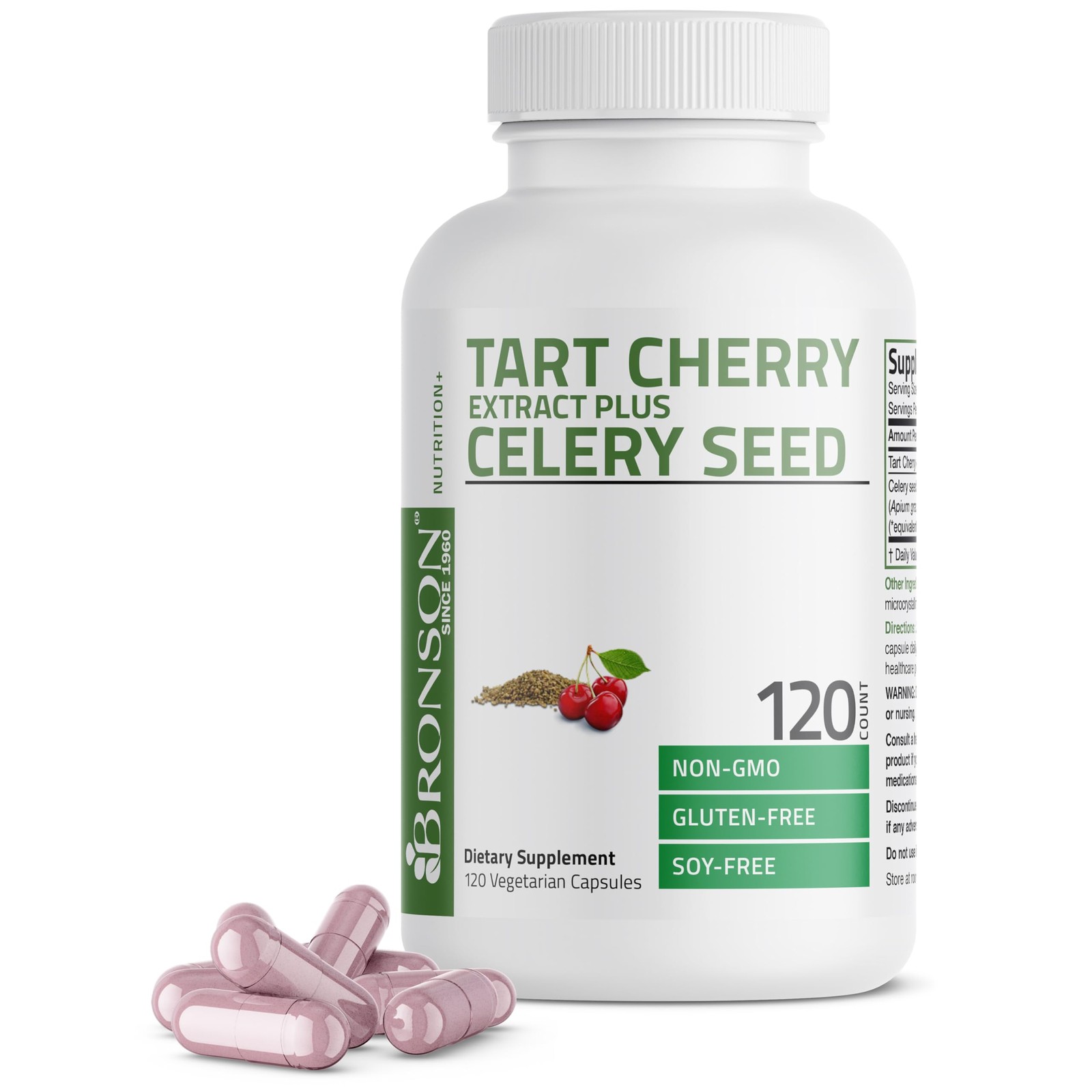 Bronson Tart Cherry Extract + Celery Seed Capsules – 120 Count (Pack of 1)