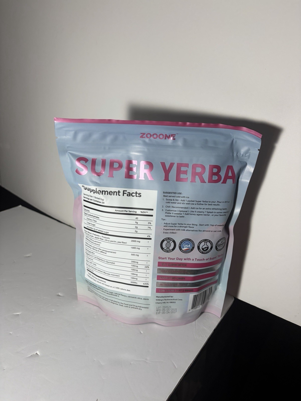 ZOOONE Super Yerba Mate Supplement Powder Raspberry Lemonade 300g