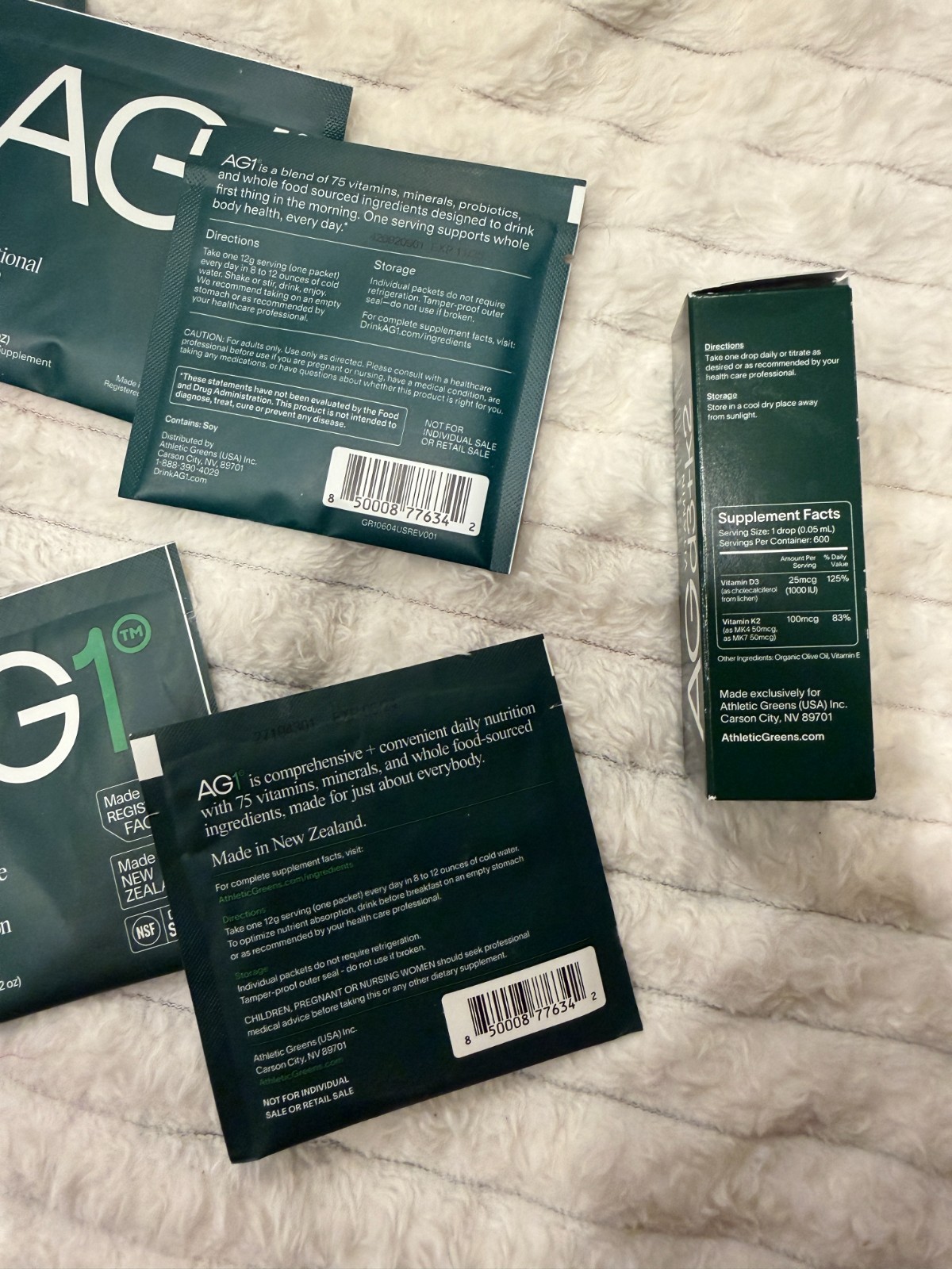 AG1 Comprehensive Convenient Daily Nutrition (5 packets), d3+k2 vitamin (1) and