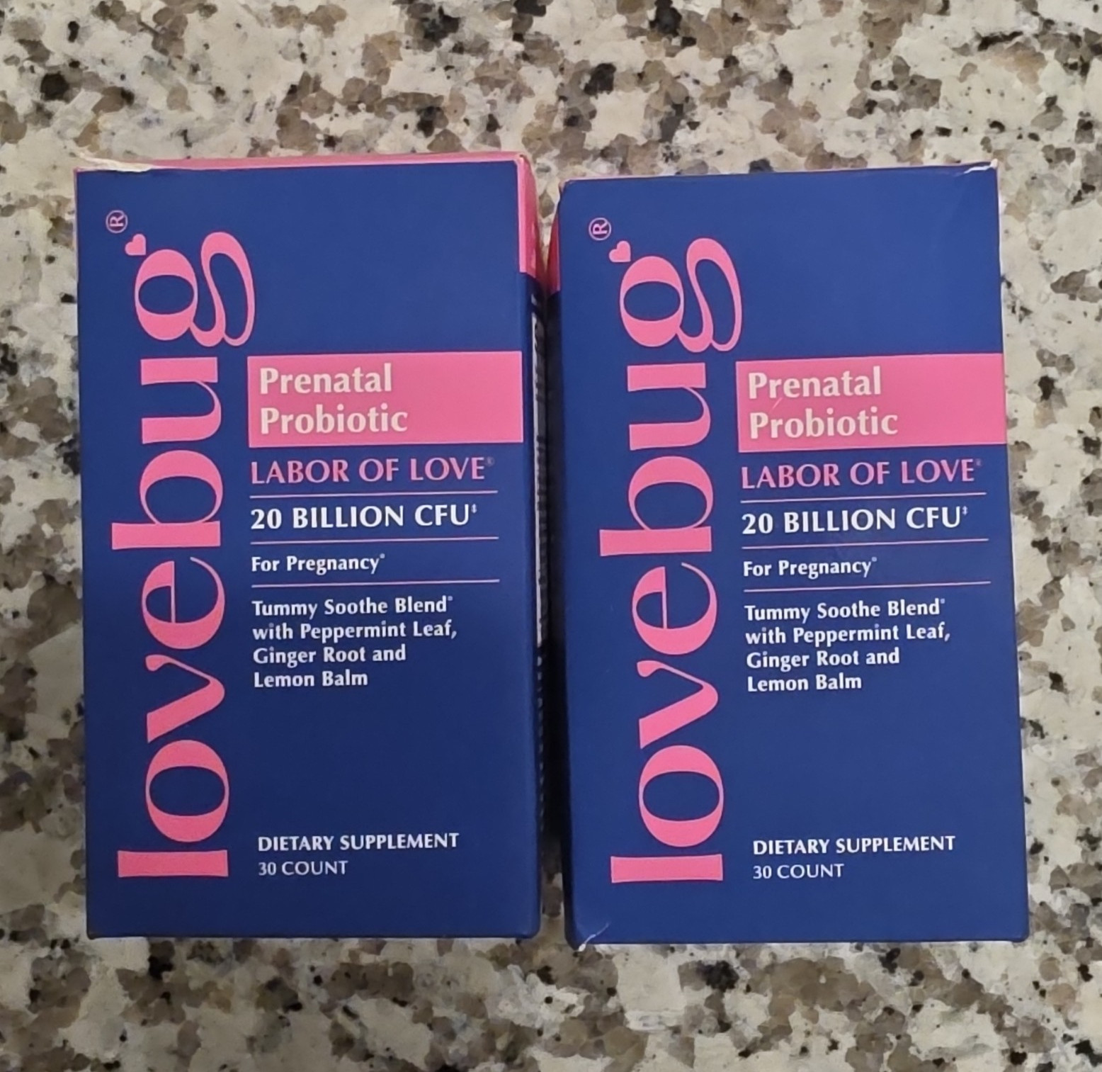 Lovebug Prenatal Probiotic 20 Billion CFU Acid Resistant 30 Ct- 2 Bottles 01/28