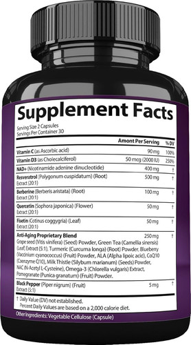 NAD Resveratrol Supplement with Berberine, Quercetin, 60 Count (Pack of 1)
