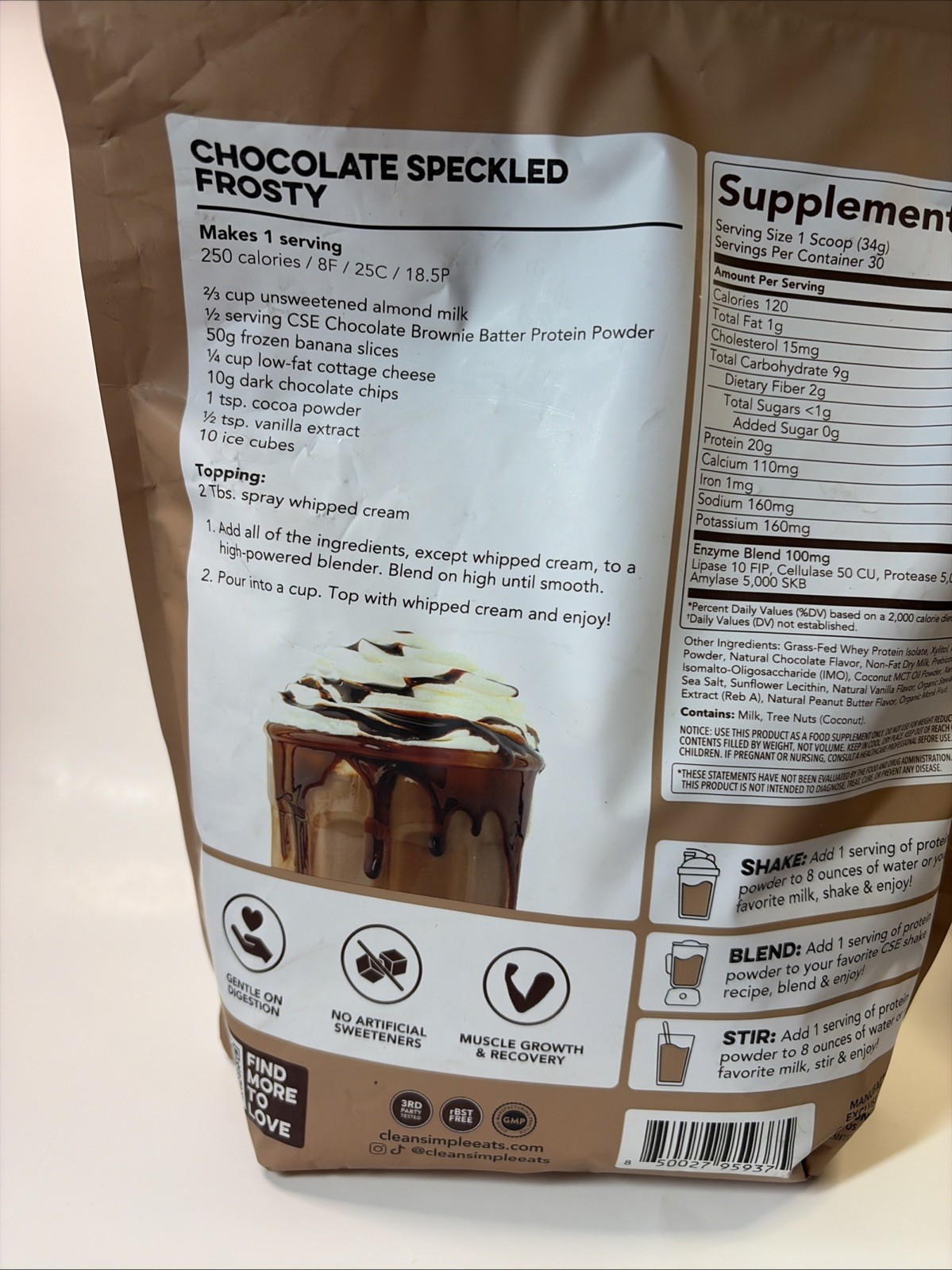Clean Simple Eats Whey Protein Powder Chocolate Brownie 30 Servings