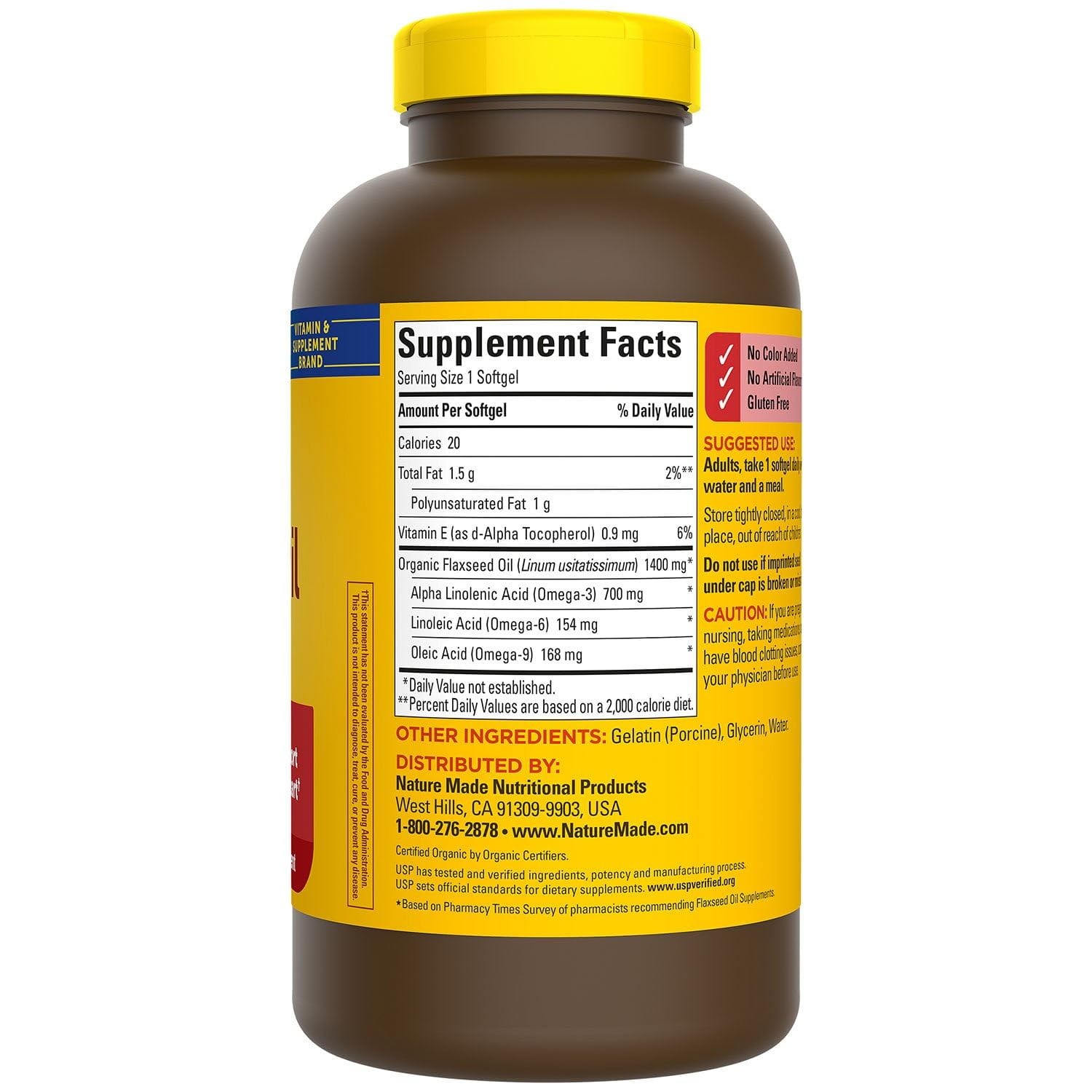 Nature Made Flaxseed Oil 1400 mg, 300 Softgels, 150 Count (Pack of 2), Orange