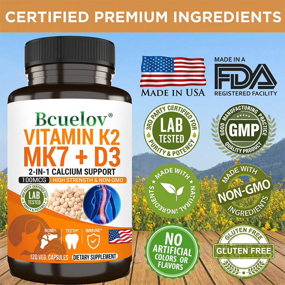 Vitamin K2 (MK7) with D3 5000 IU Supplement, 30 to 120 Veggie Capsules