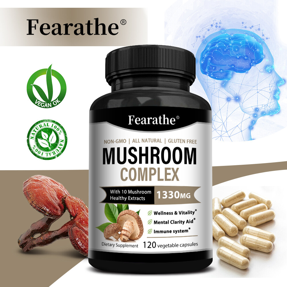 10x Mushroom Complex Supplement, Lions Mane, Reishi, Shiitake, Immune Capsule