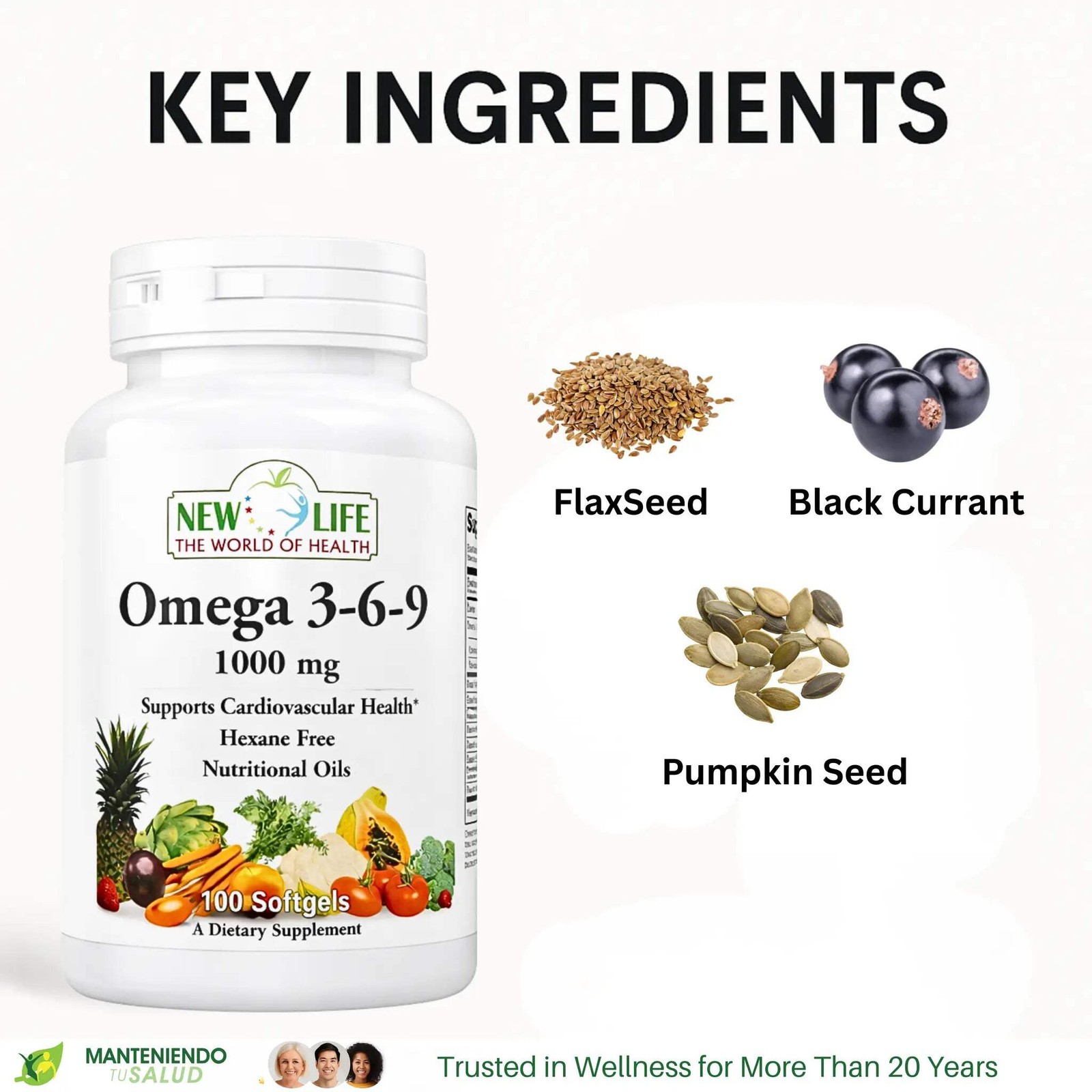 New Life Omega 3-6-9, Cardiovascular Health, Fatty Acid, 100 Softgels