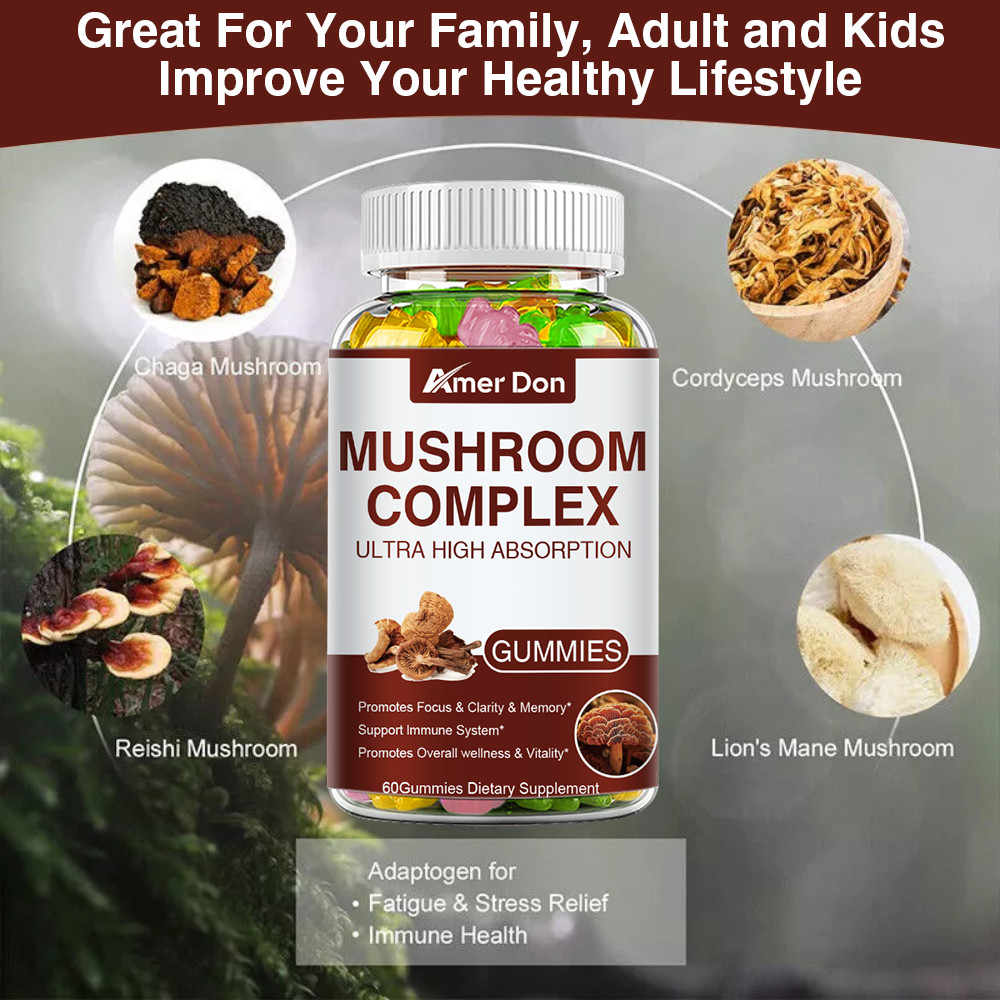 Mushroom Gummies Supplement 2500mg 10 Mushrooms Blend Reishi,Lions Mane US SHIP
