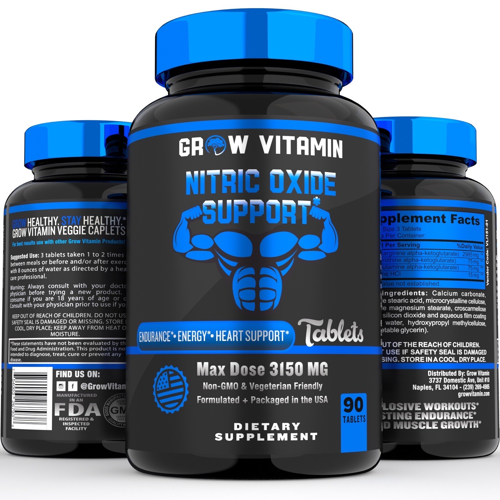Grow Vitamin GF-9, 90 Tablets Human growth hormone, Testosterone booster,