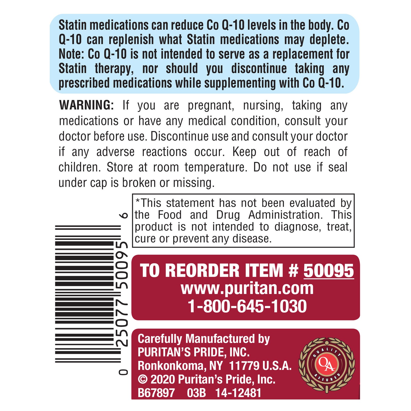 Puritan’s Pride Q-SORB Co Q-10 200 mg – 240 Rapid Release Softgels