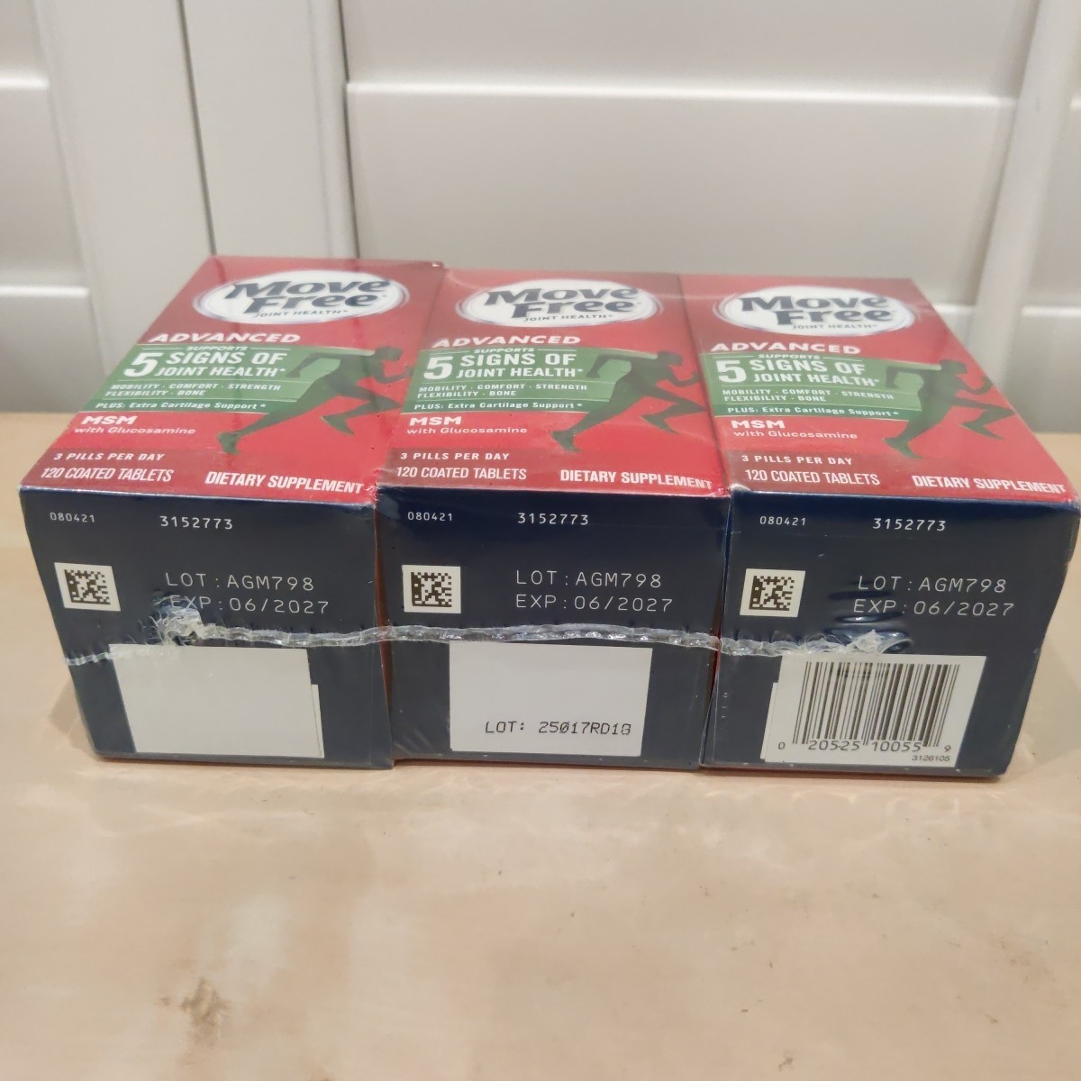 Move Free Advanced Plus MSM Joint Health Supplement (3 Pack) 120 Tabs Ea. 06/27