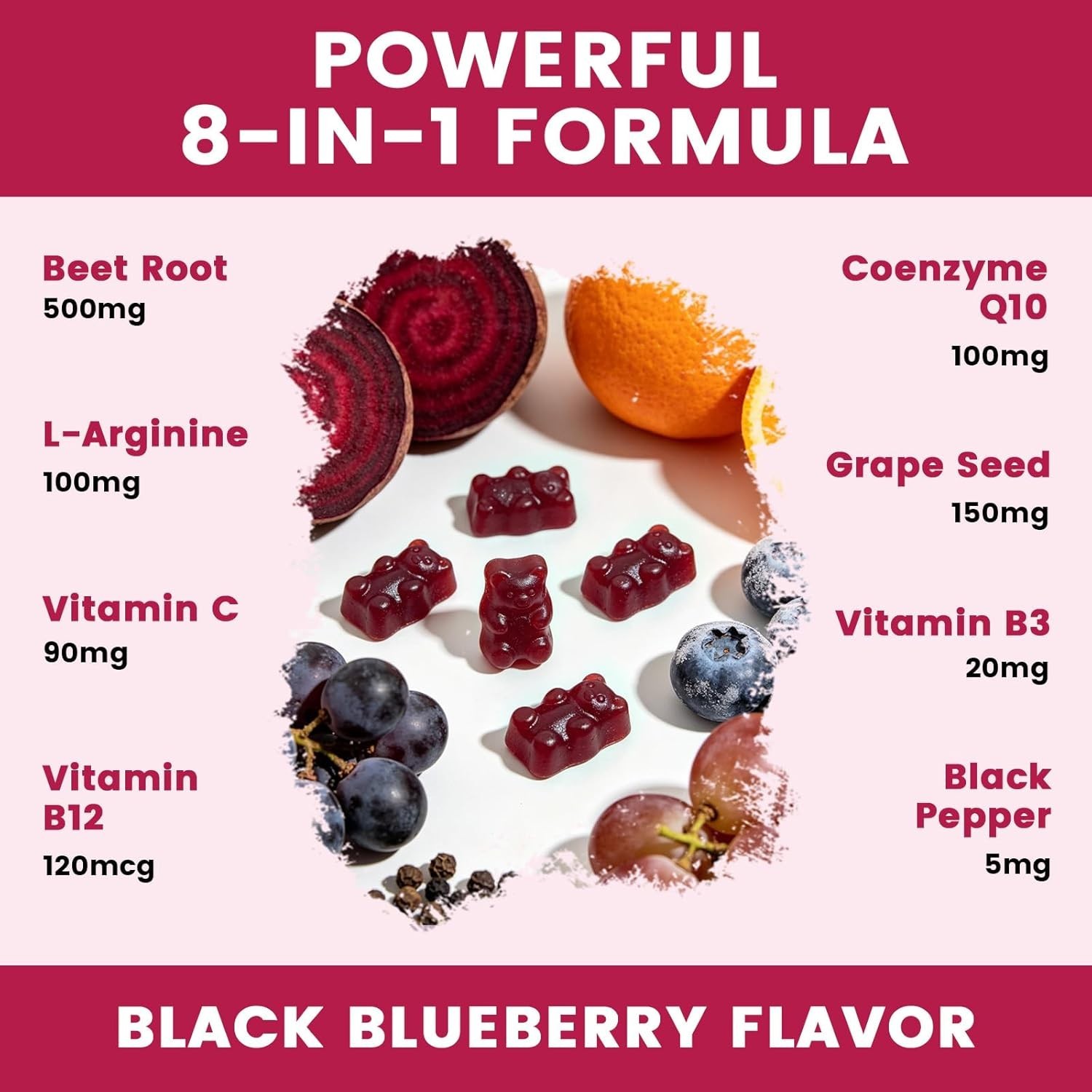 Beet Root w/ CoQ10, L-Arginine & Grape Seed Sugar-Free Gummies 60 ct