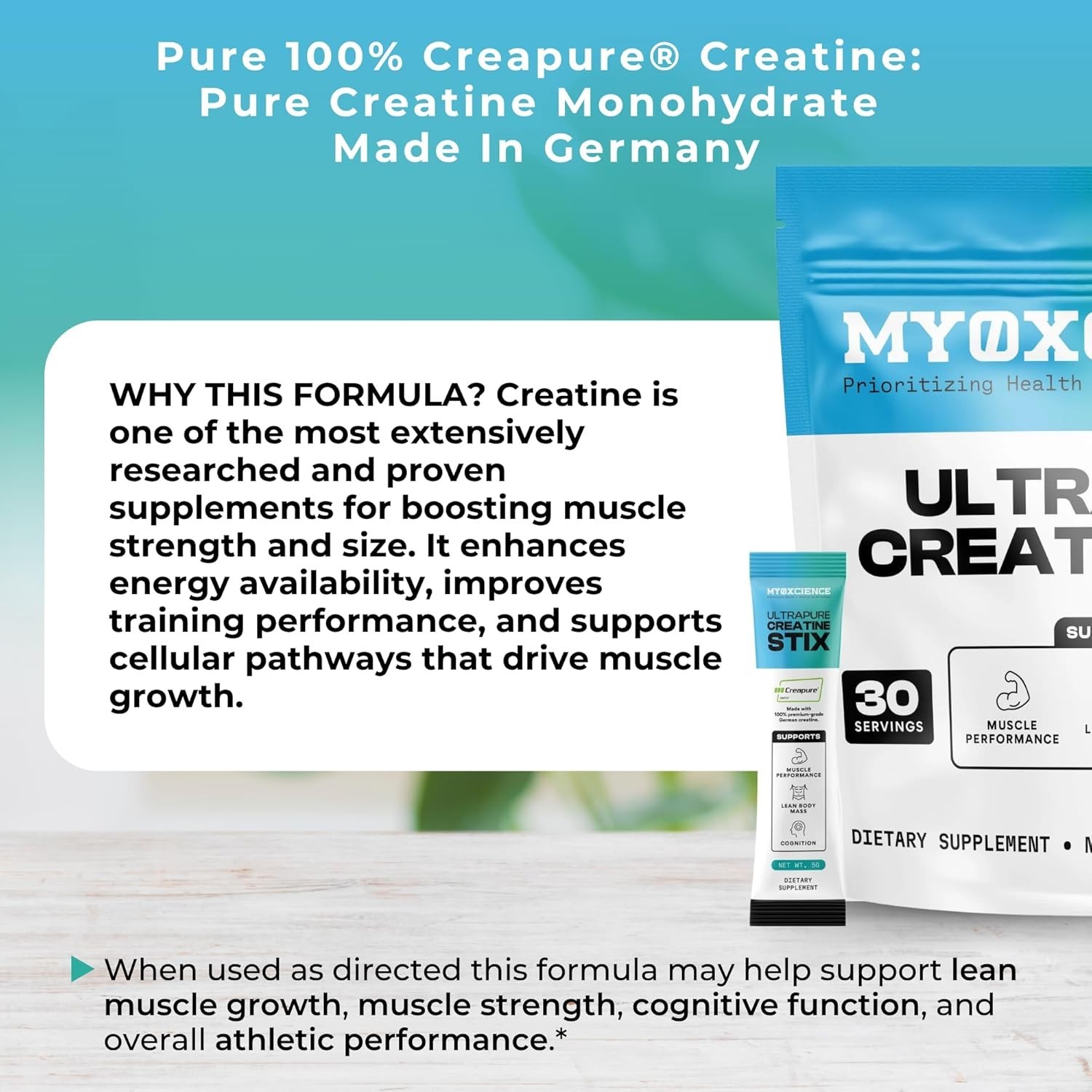 Myoxcience Ultrapure Creatine Stix – 5g of German Creatine Monohydrate – 30ct.