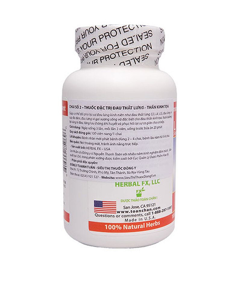 Herbal Fx #2 LUMBARGARDE – Toan Chan ĐAU LUNG – 100 Capsules – 450mg