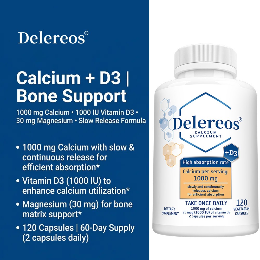 Calcium 1000mg with Vitamin D3 & Magnesium – Supports Skeletal Health 30~120Caps