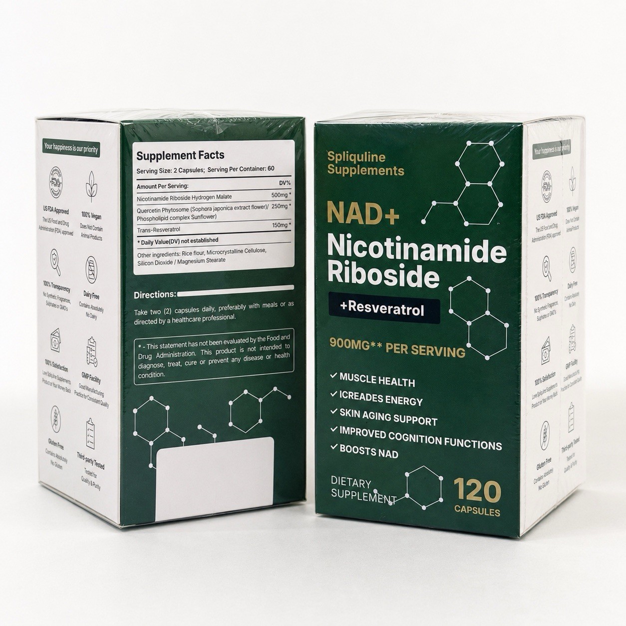 Lot of 2 Spliquline NAD+ Nicotinamide Riboside Resveratrol 900mg 120 Caps Sealed