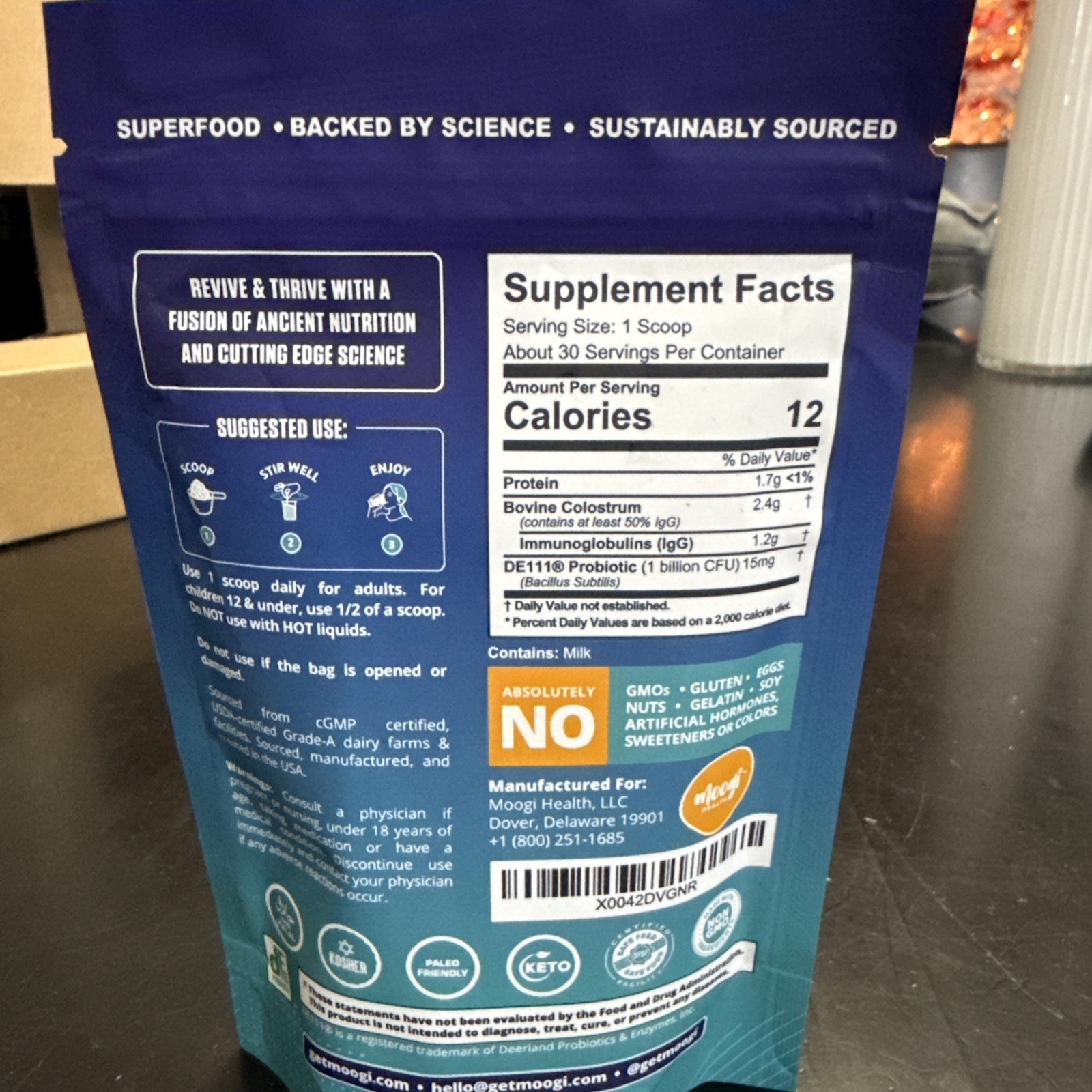 Moogi Health Colostrum + Probiotic DE111 Gut Health 2.6oz Unflavored