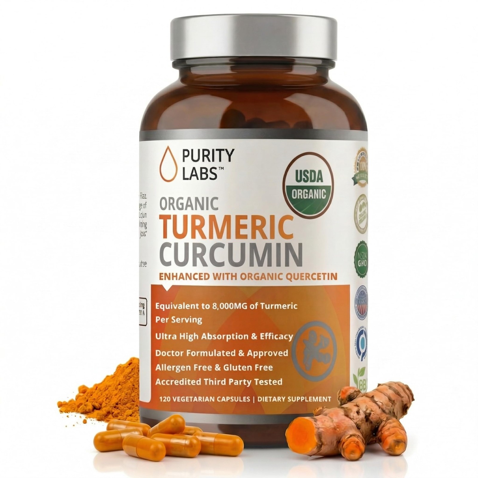 Organic Turmeric Curcumin Capsules with Black Pepper & 120 count (Pack of 1)