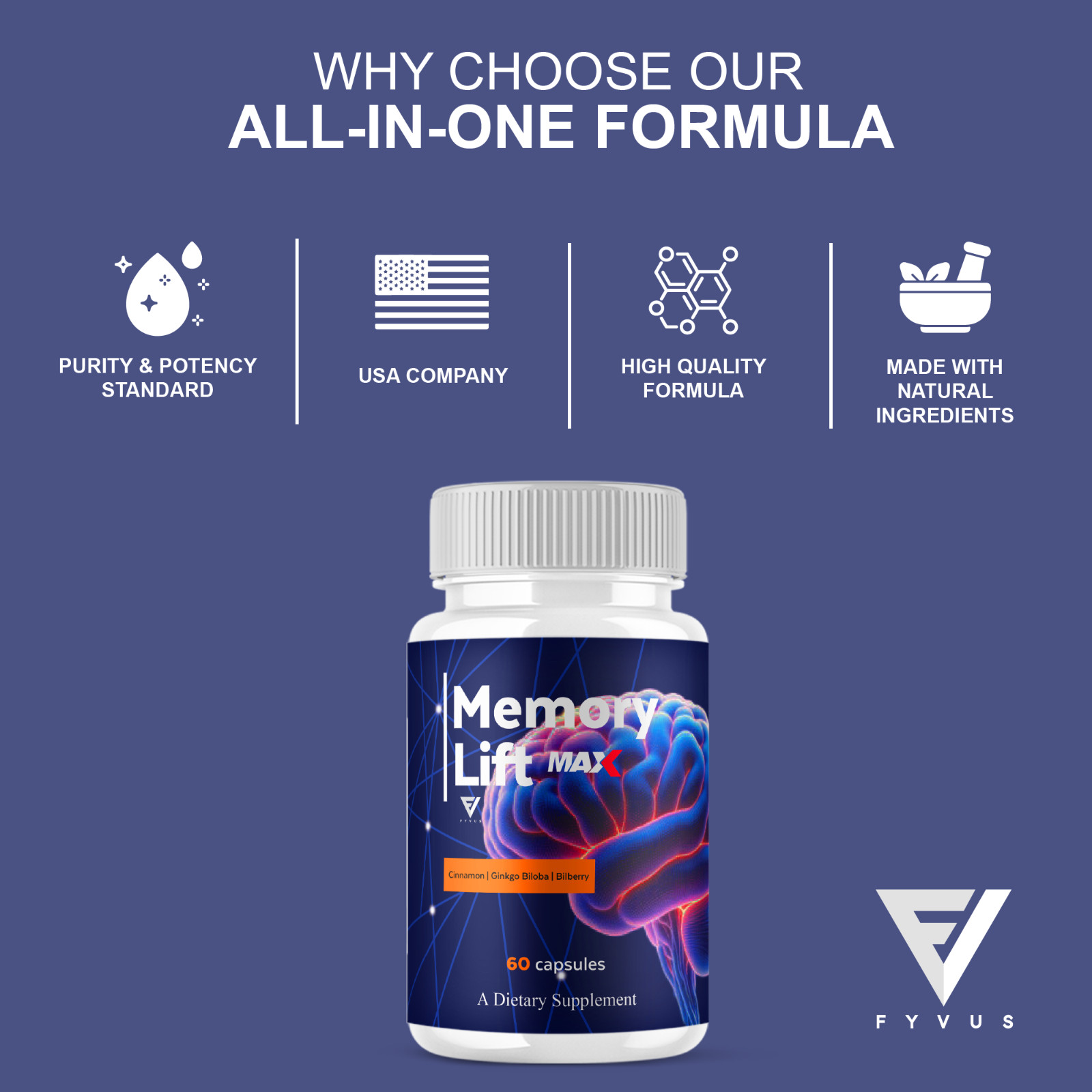 (2 Pack) Memory Lift Max Supplement, MemoryLift Nootropic Pills (120 Capsules)