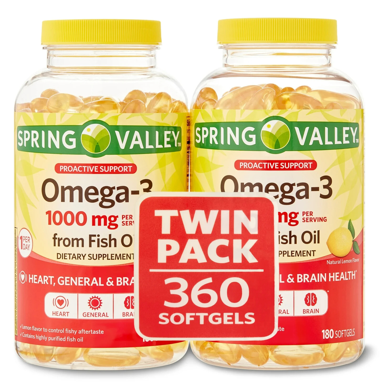 Spring Valley Omega-3 From Fish Oil Natural Lemon Flavor Twin Pack 1000mg 360ct