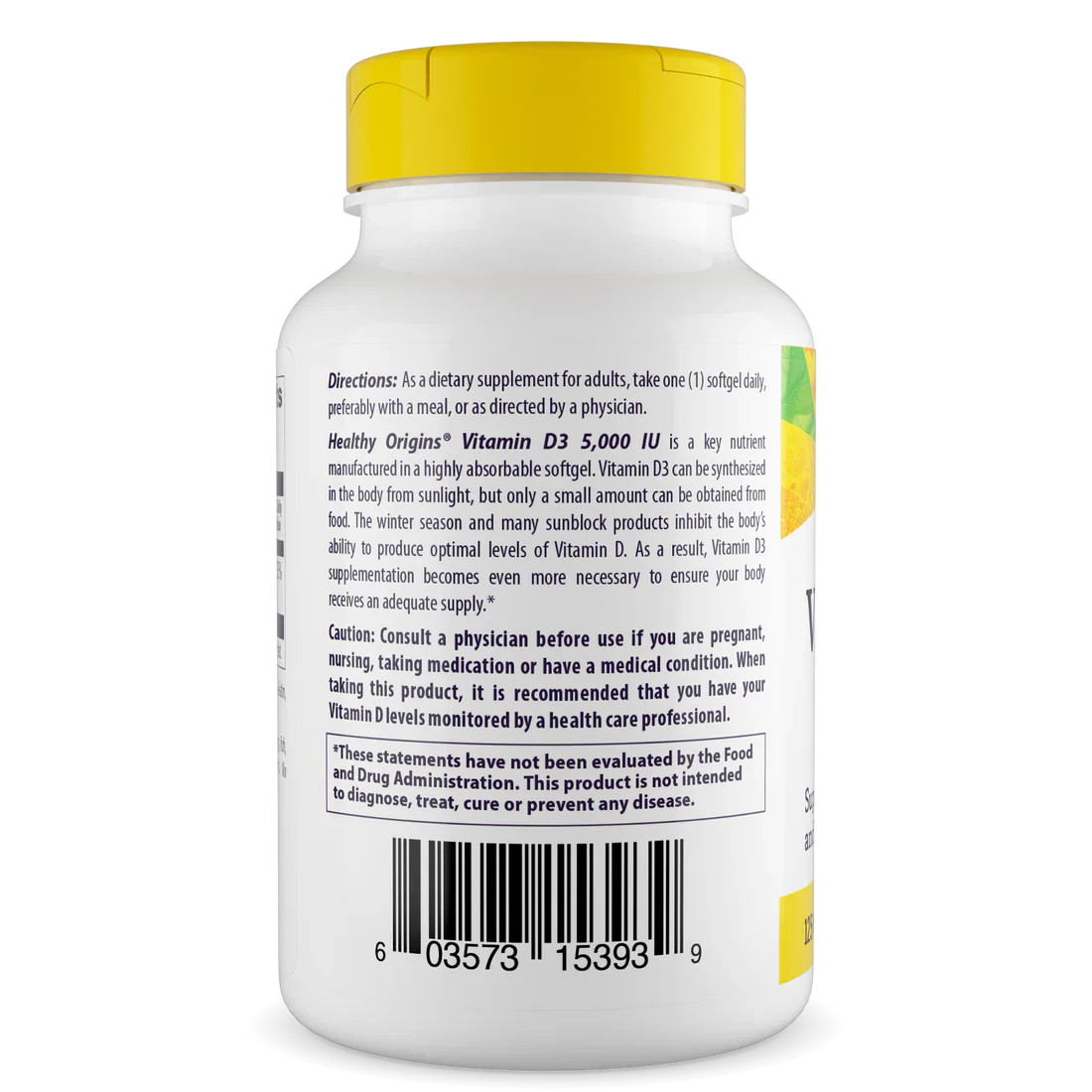 Healthy Origins Vitamin D3 (with MCT Oil) 5,000 IU (125 mcg) | 120 Softgels