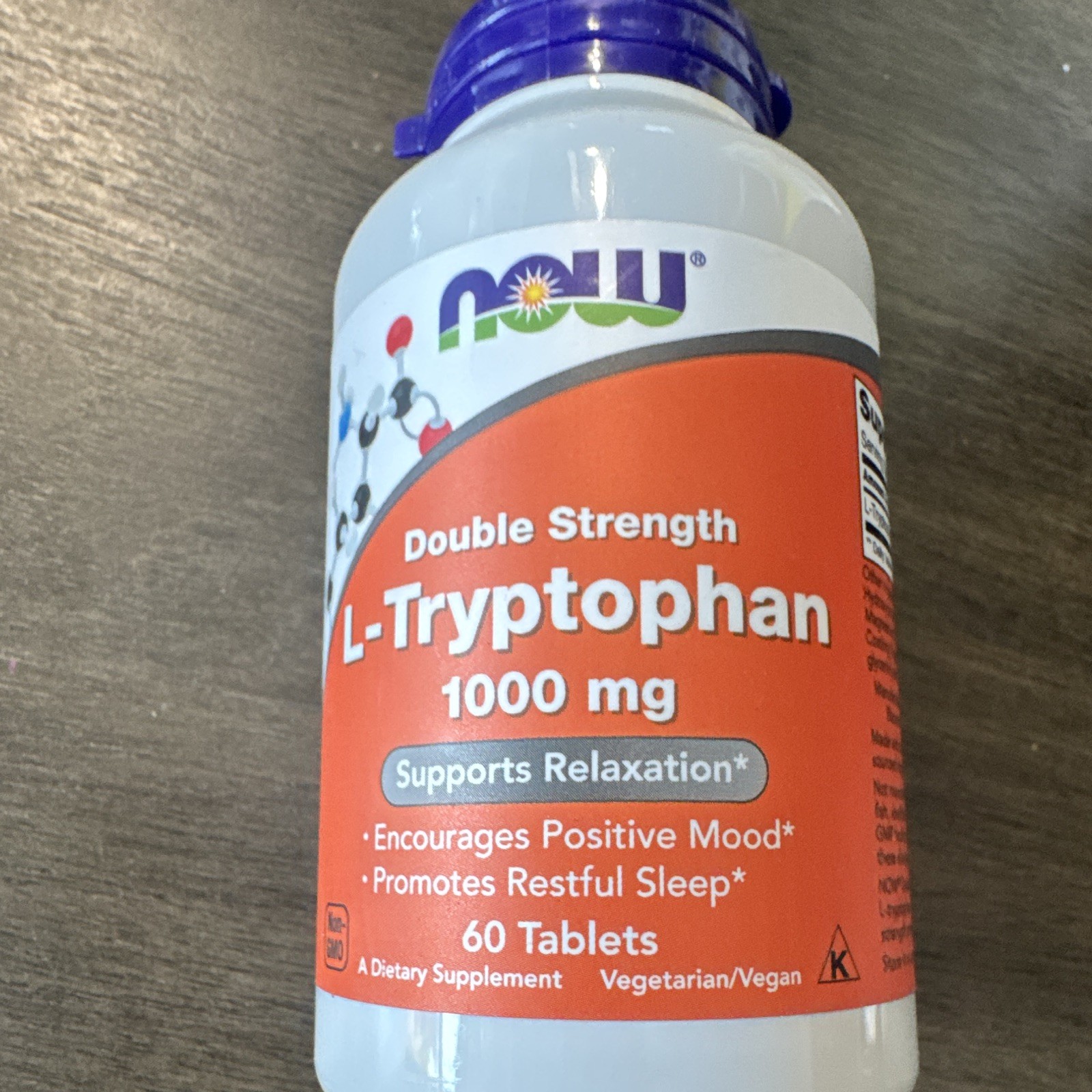 NOW Double Strength L-Tryptophan 1000mg Tablets 60 ct Vegetarian Vegan